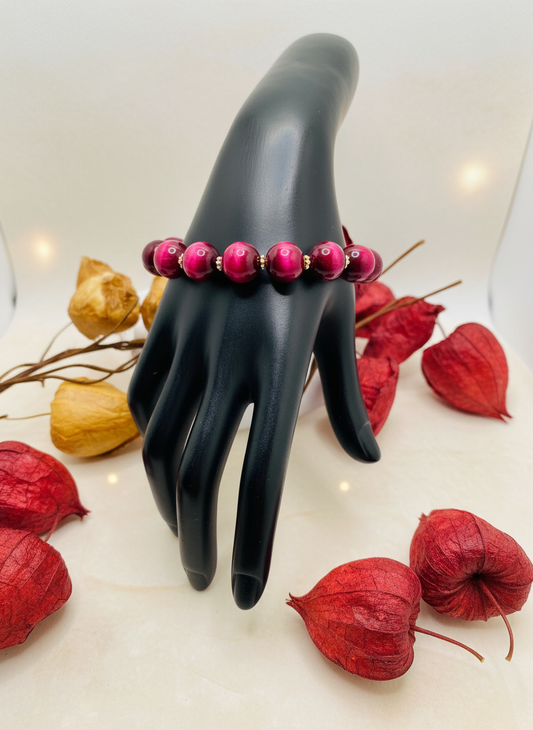 Chunky Rose Red Tigers Eye Bracelet - Simple Natural Style