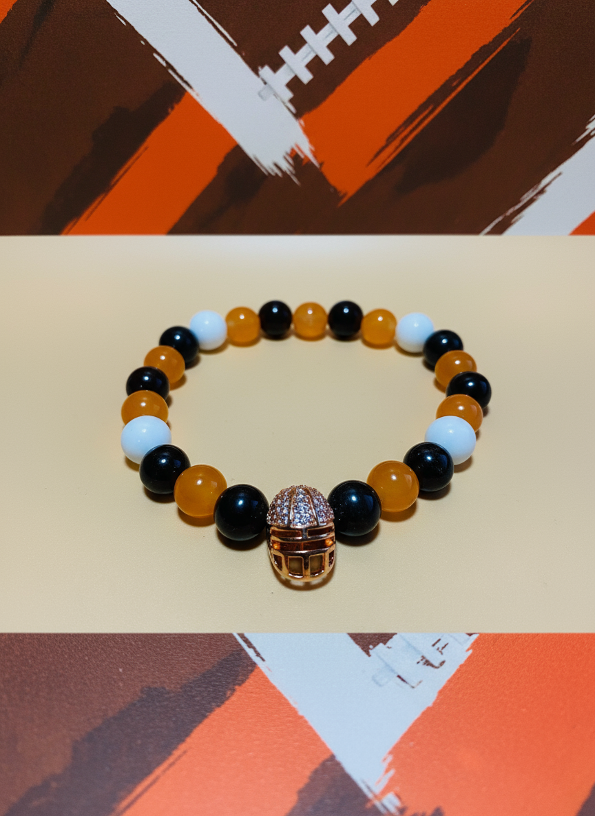 Cleveland Browns Gemstone Football Bracelet - Enhanced