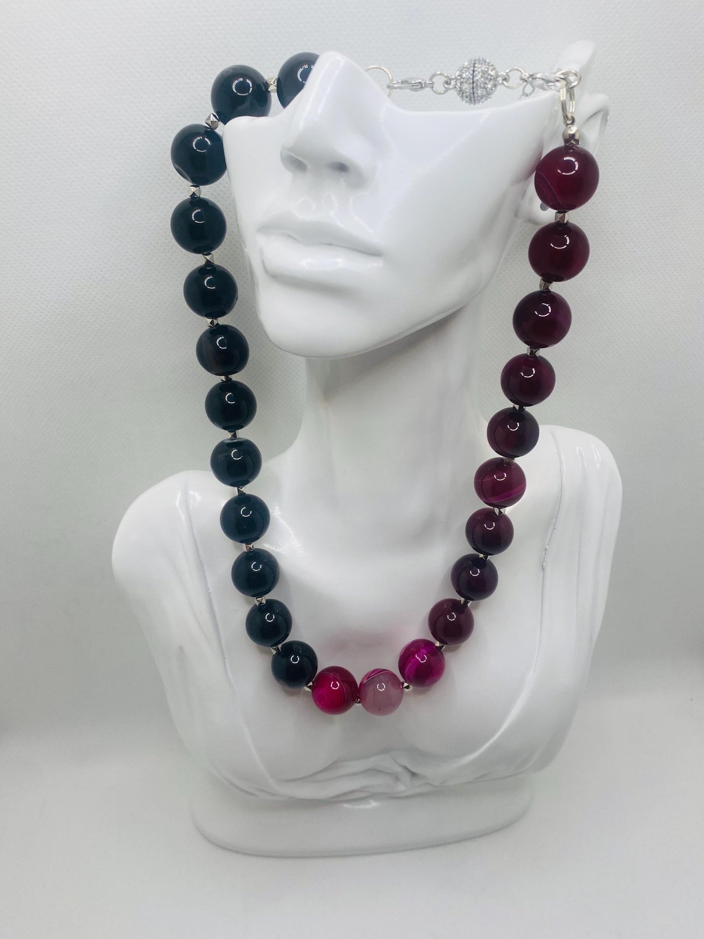 Handmade Black Obsidian & Plum Agate Gemstone Necklace