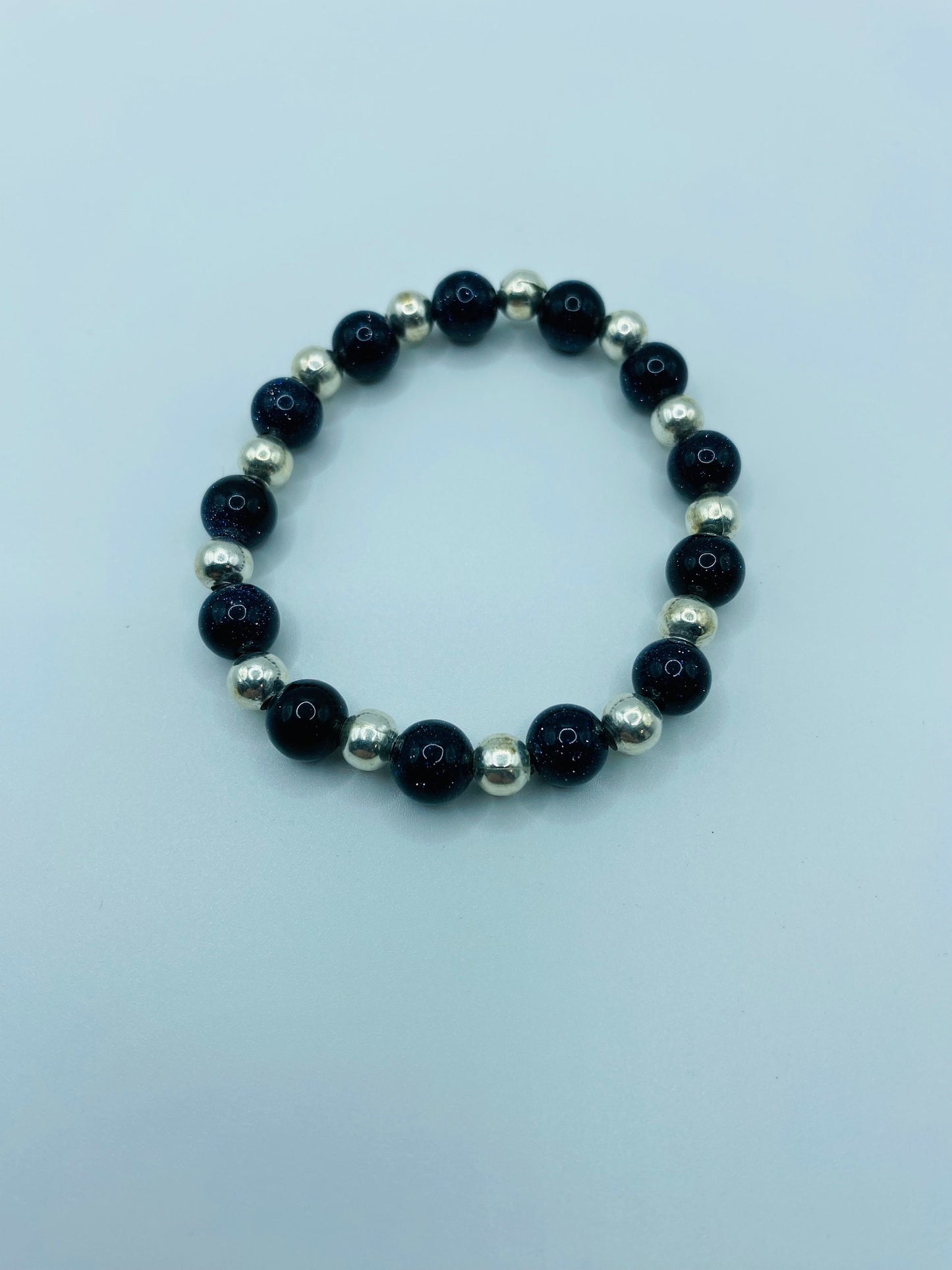 Beaded Bracelet Silver Hematite & Blue Sandstone Gemstone Beads - Mens Bracelet - Bracelets for Women