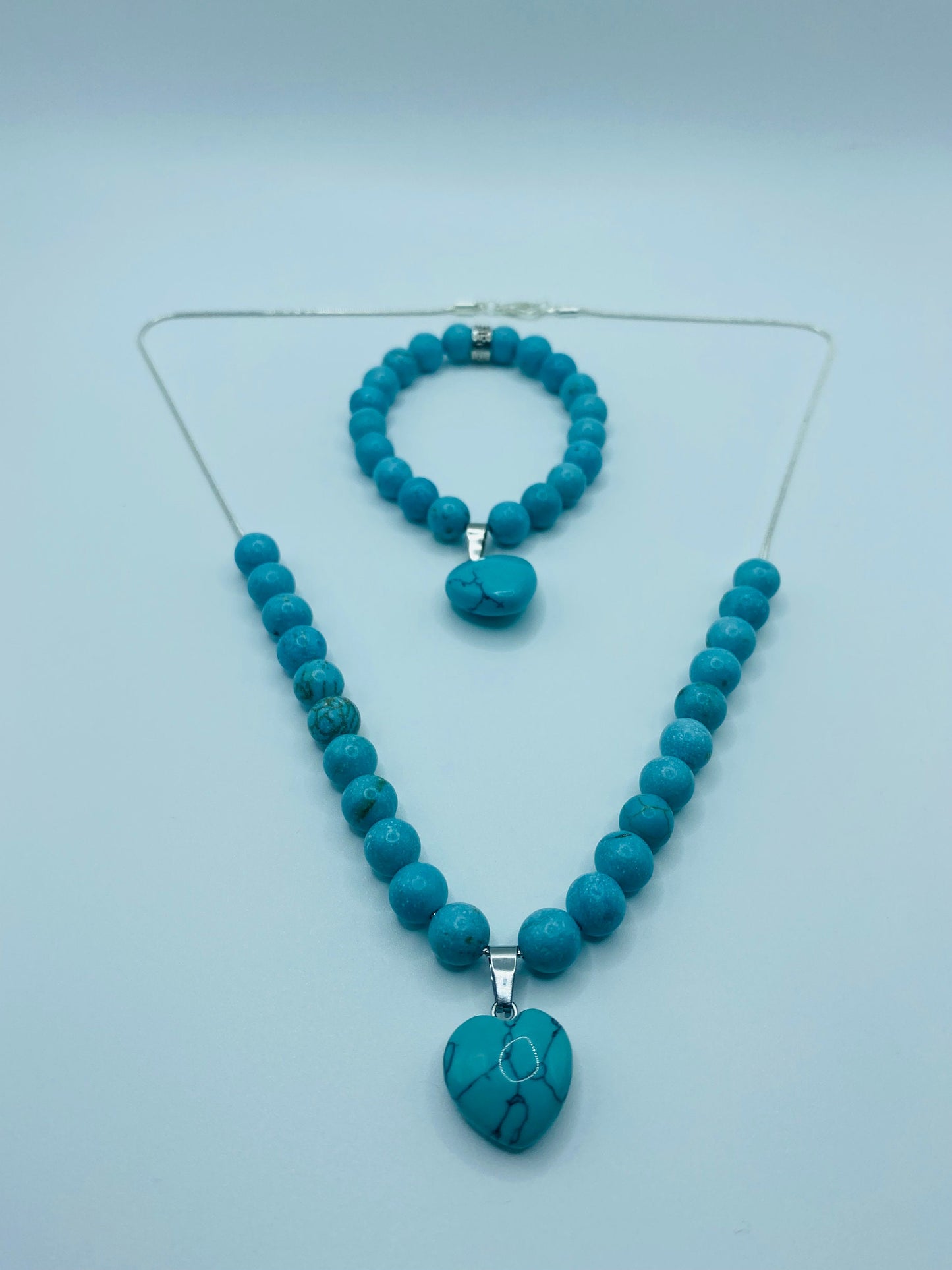 Turquoise Necklace & Bracelet Handmade Jewelry Set with Pendant Heart - Womens Necklace - Gifts for Her
