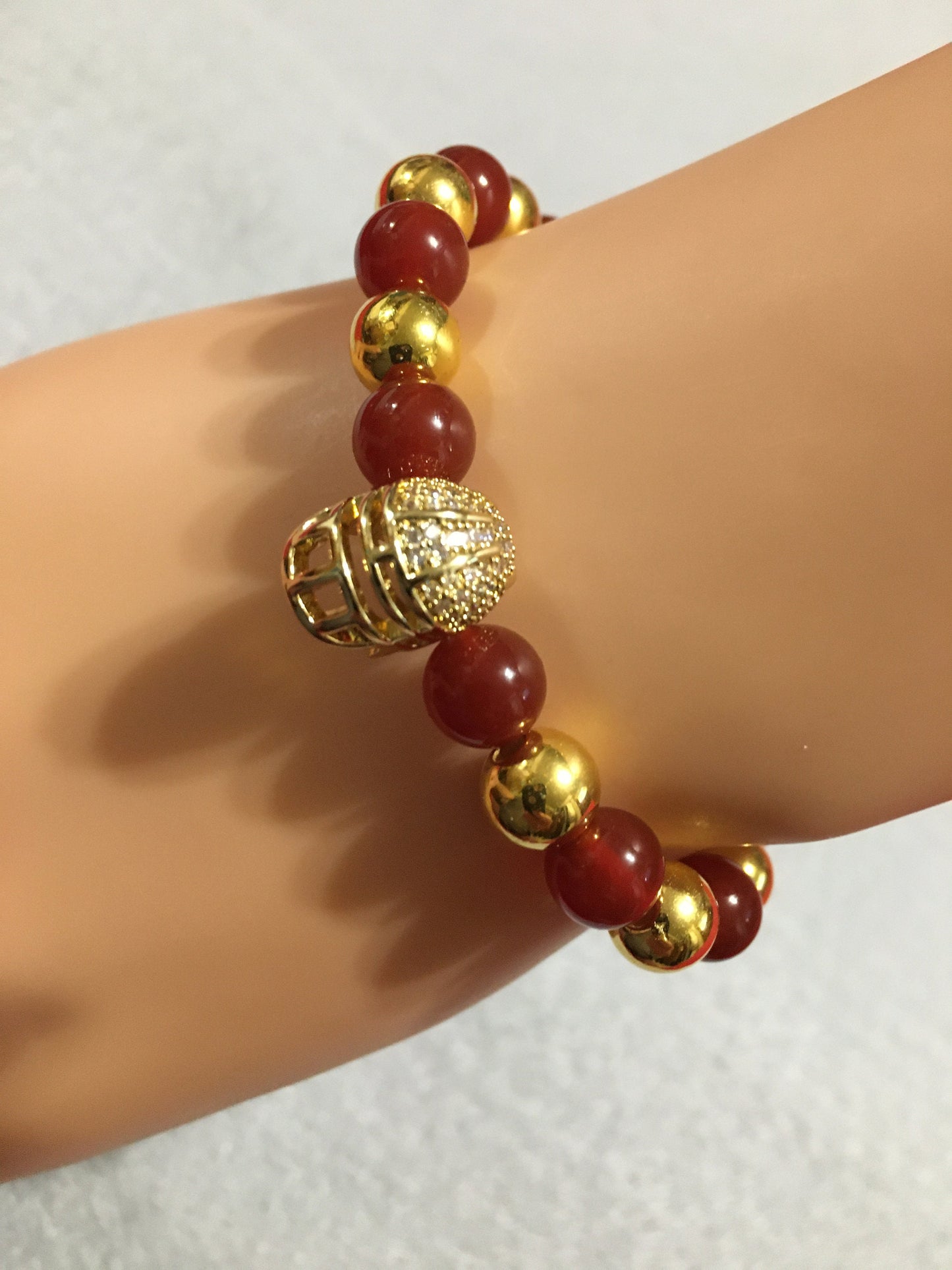 USC Trojans Bracelet: Carnelian, Hematite & CZ Football Helmet