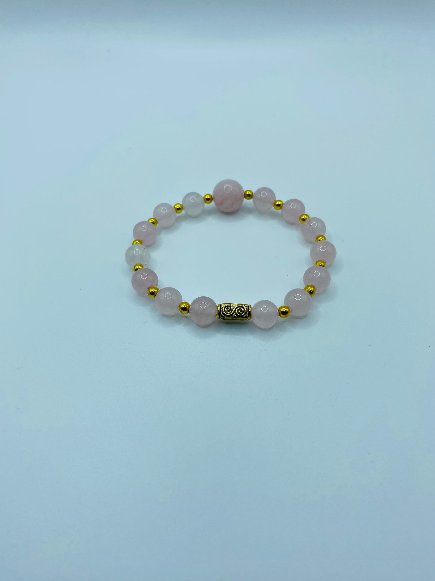 Handmade Rose Quartz Bracelet: 18k Gold Plated Hematite Beads