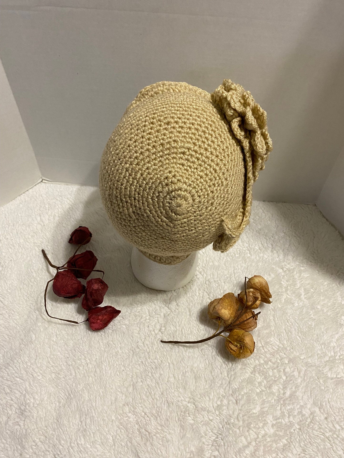 Handmade Crochet Flower Hat: Women's Acrylic Beanie