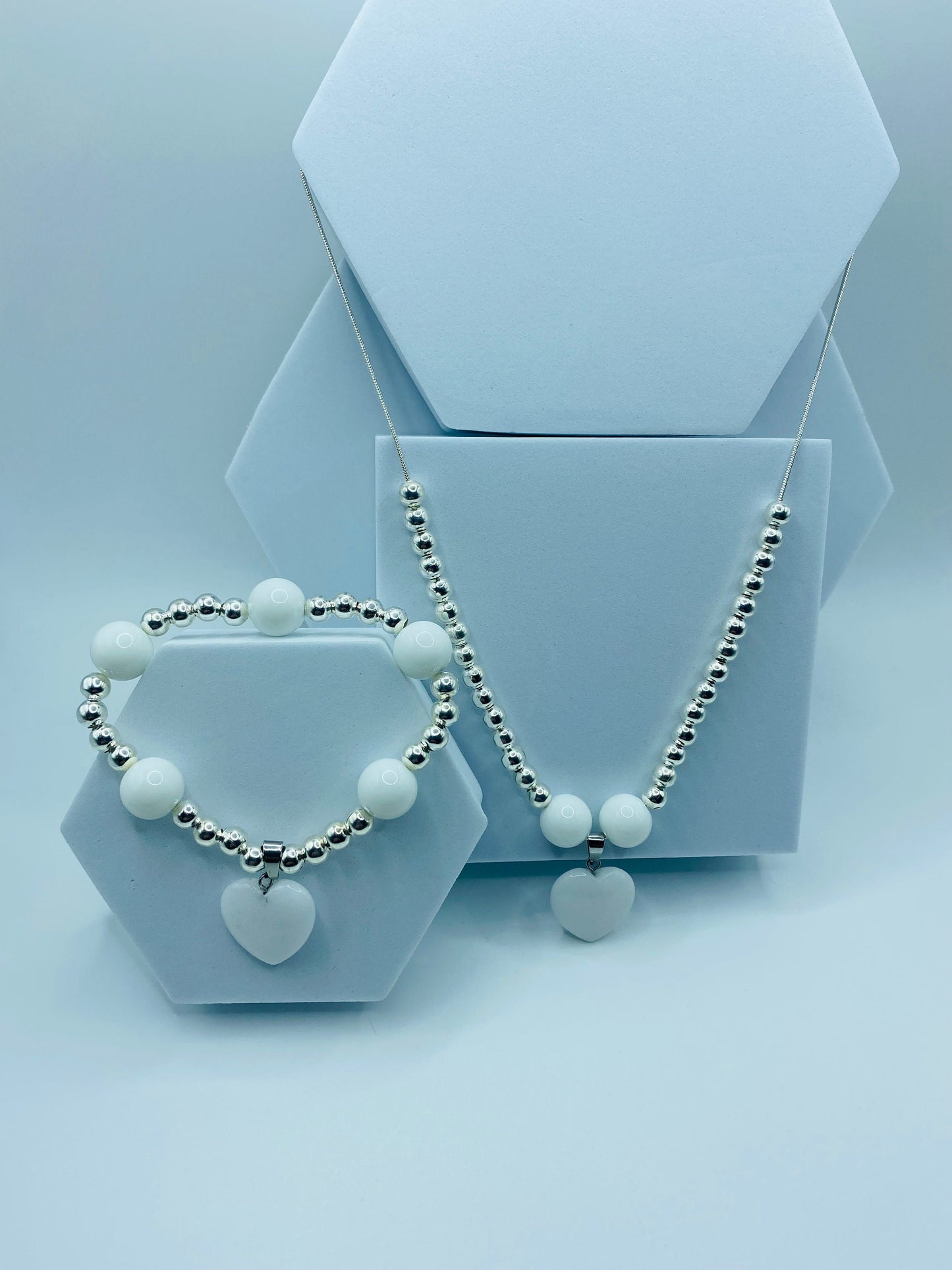 Handmade Jewelry, Womens Necklace & Womens Bracelet with Porcelain and Hematite Gemstone Beads