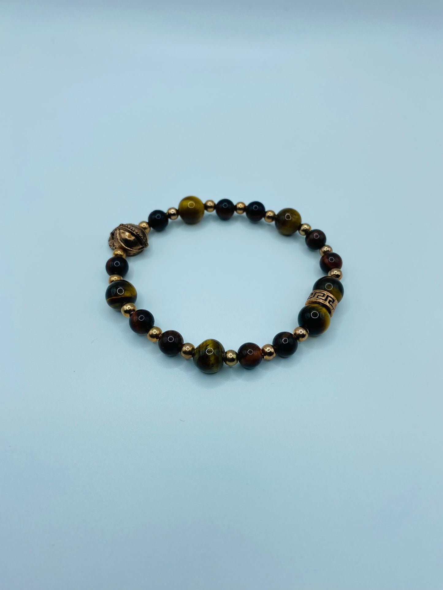 Rose Gold Spartan Helmet Bracelet: Tiger's Eye Gemstone Beaded Bracelet