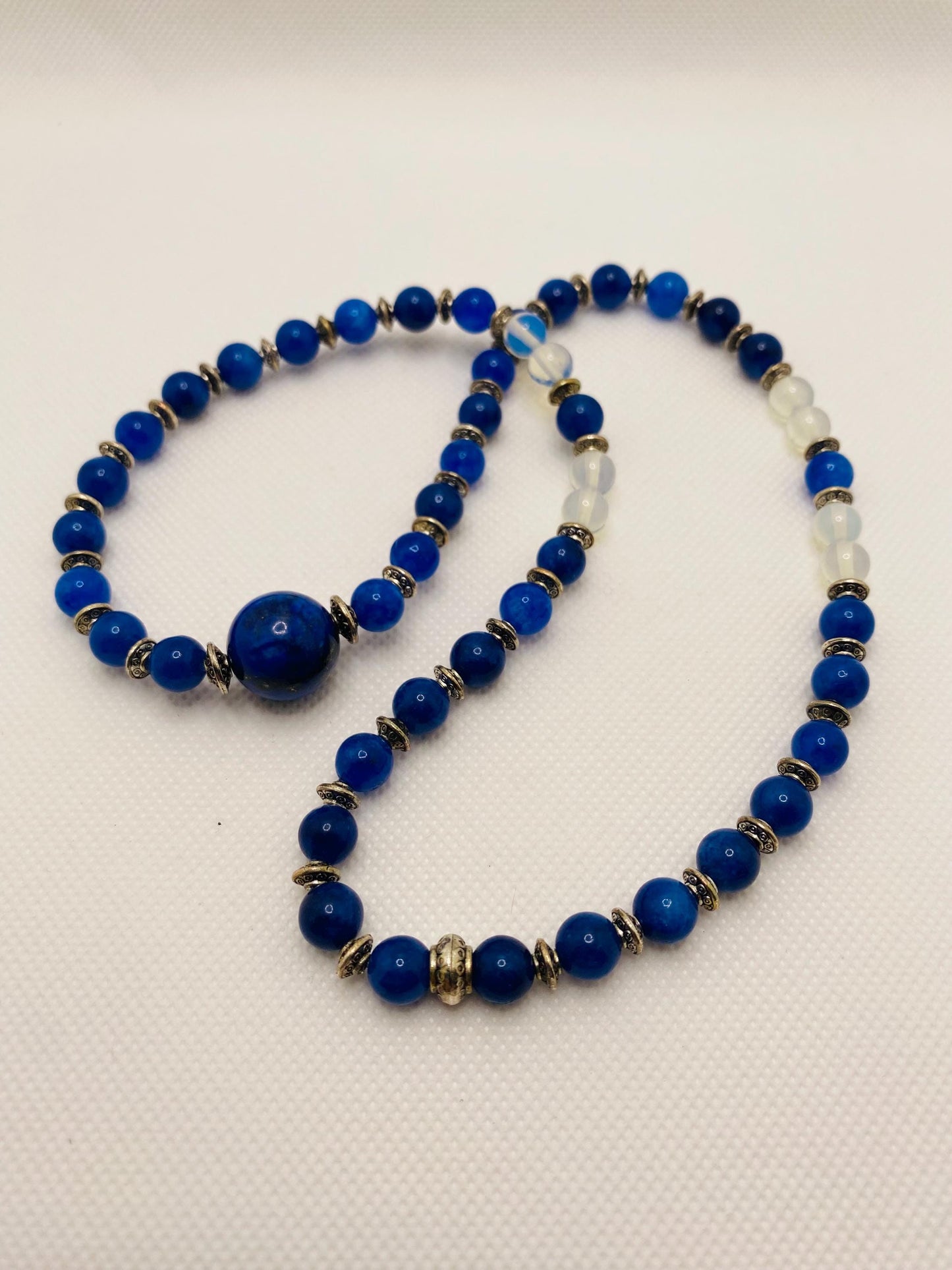 Handmade Lapis Lazuli Beaded Necklace with Silver Spacers