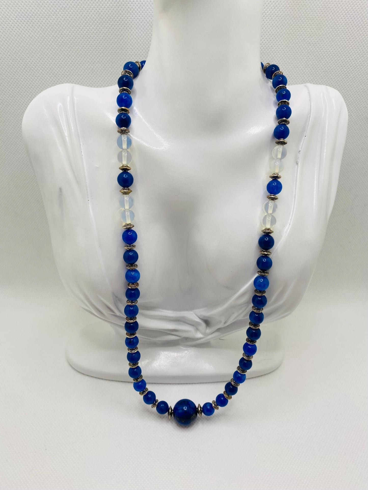 Handmade Lapis Lazuli Beaded Necklace with Silver Spacers