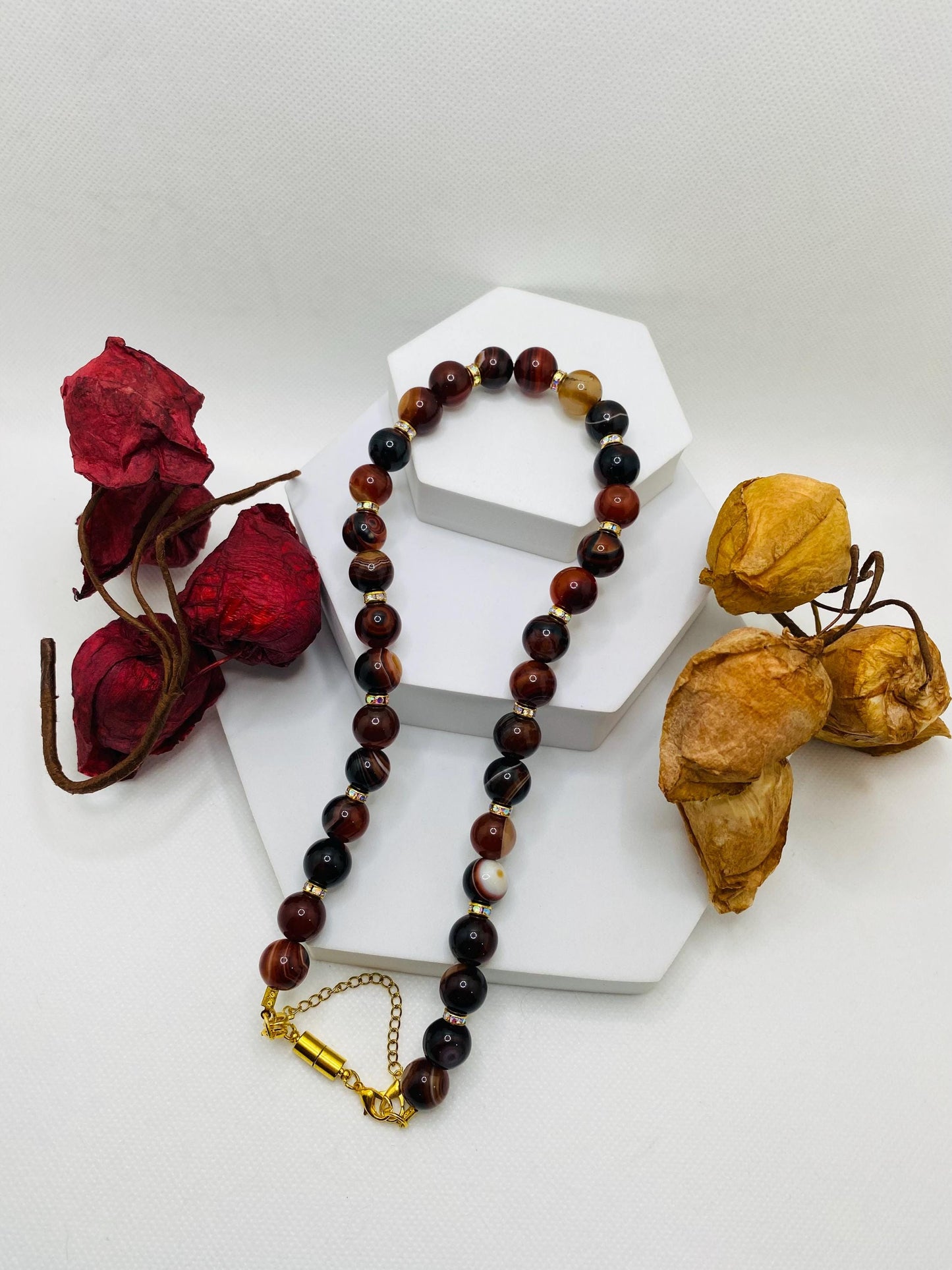 Dream Agate Gemstone Necklace: Gold Plated Magnetic Clasp