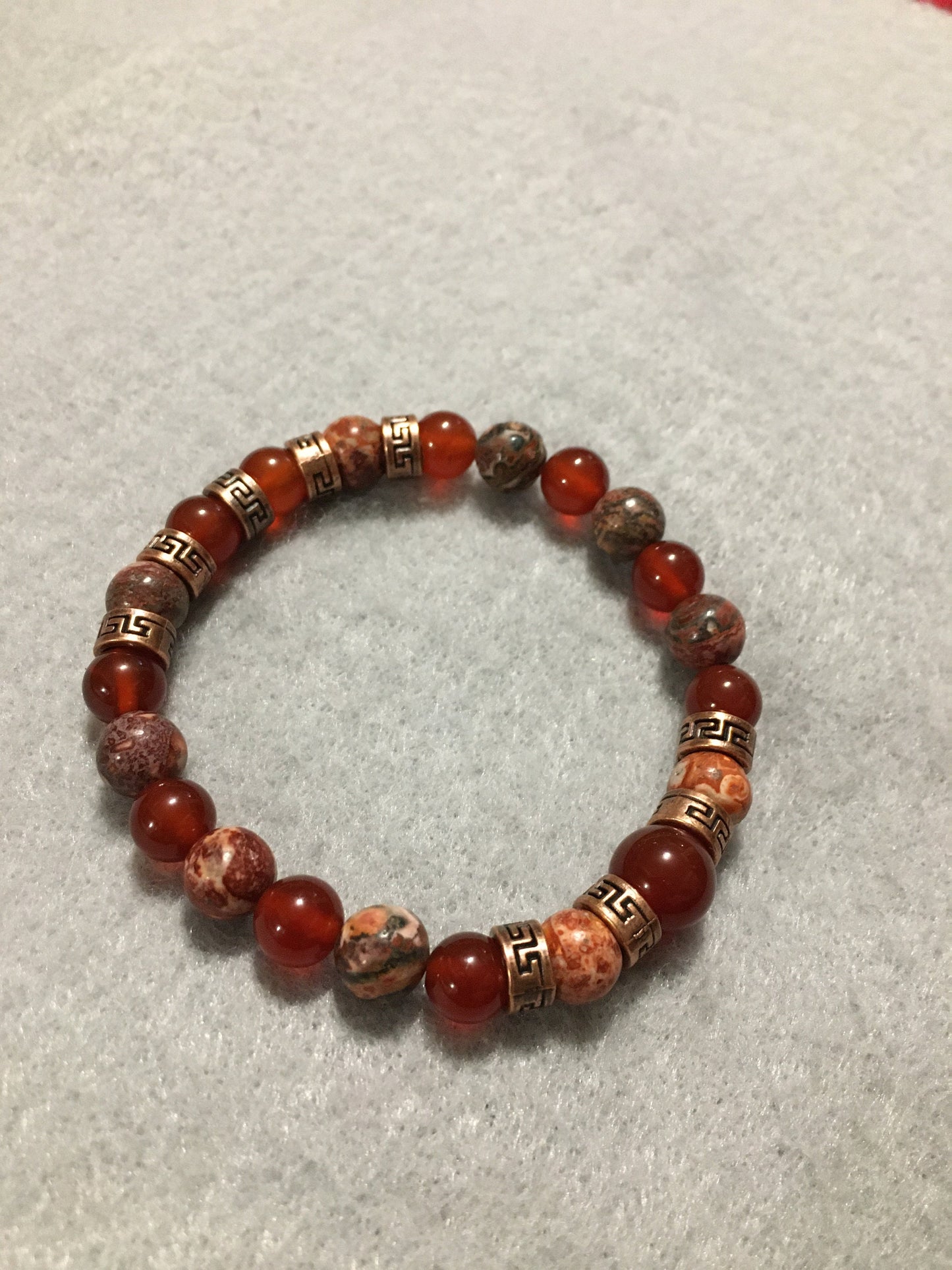 Carnelian & Red Jasper Bracelet: Tibetan Tube Spacers, Gemstone Beads