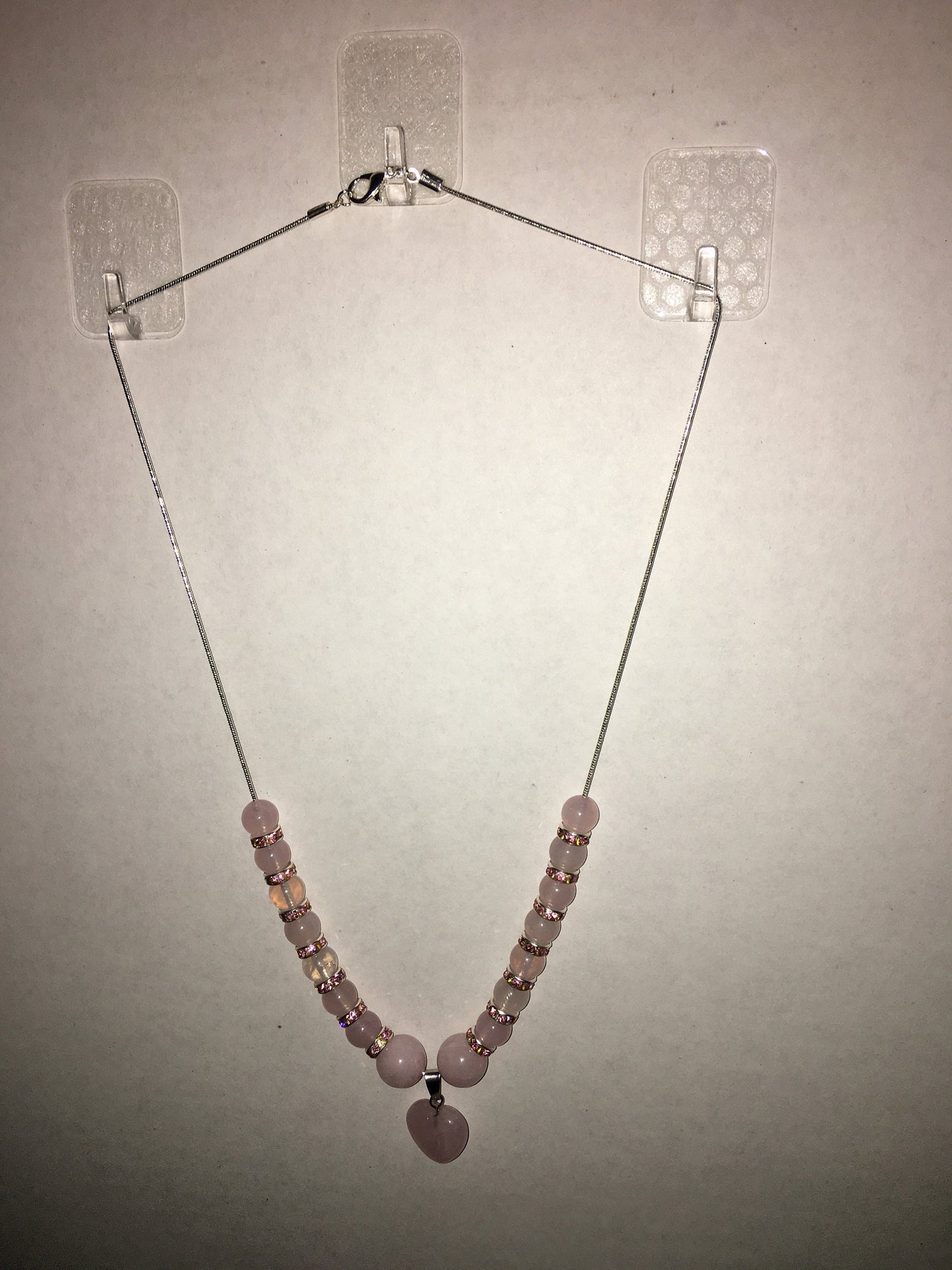 Rose Quartz Heart Necklace & Bracelet Set: Beaded Gemstone Jewelry