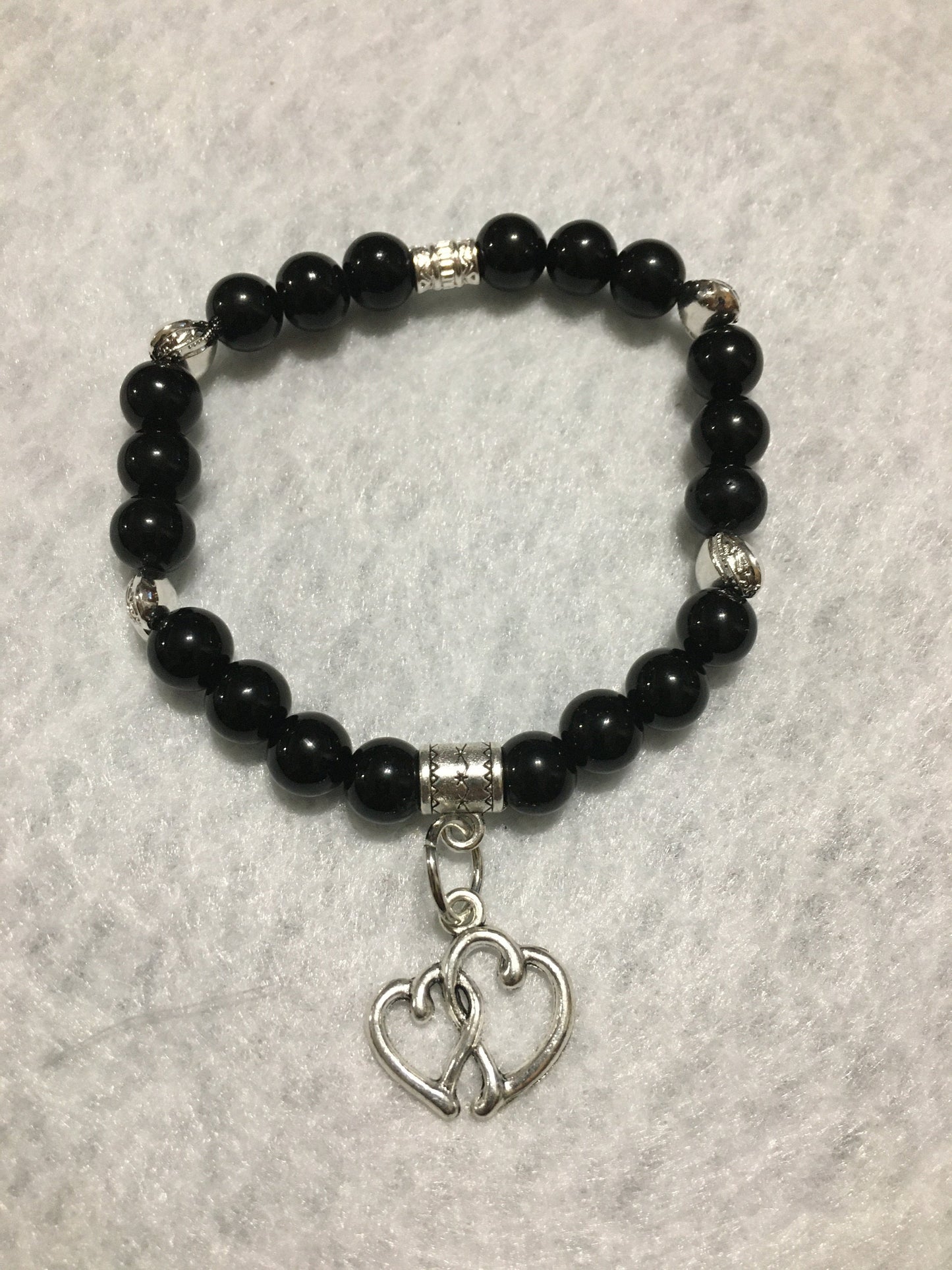 Black Tourmaline Bracelet with Intertwined Heart Charm
