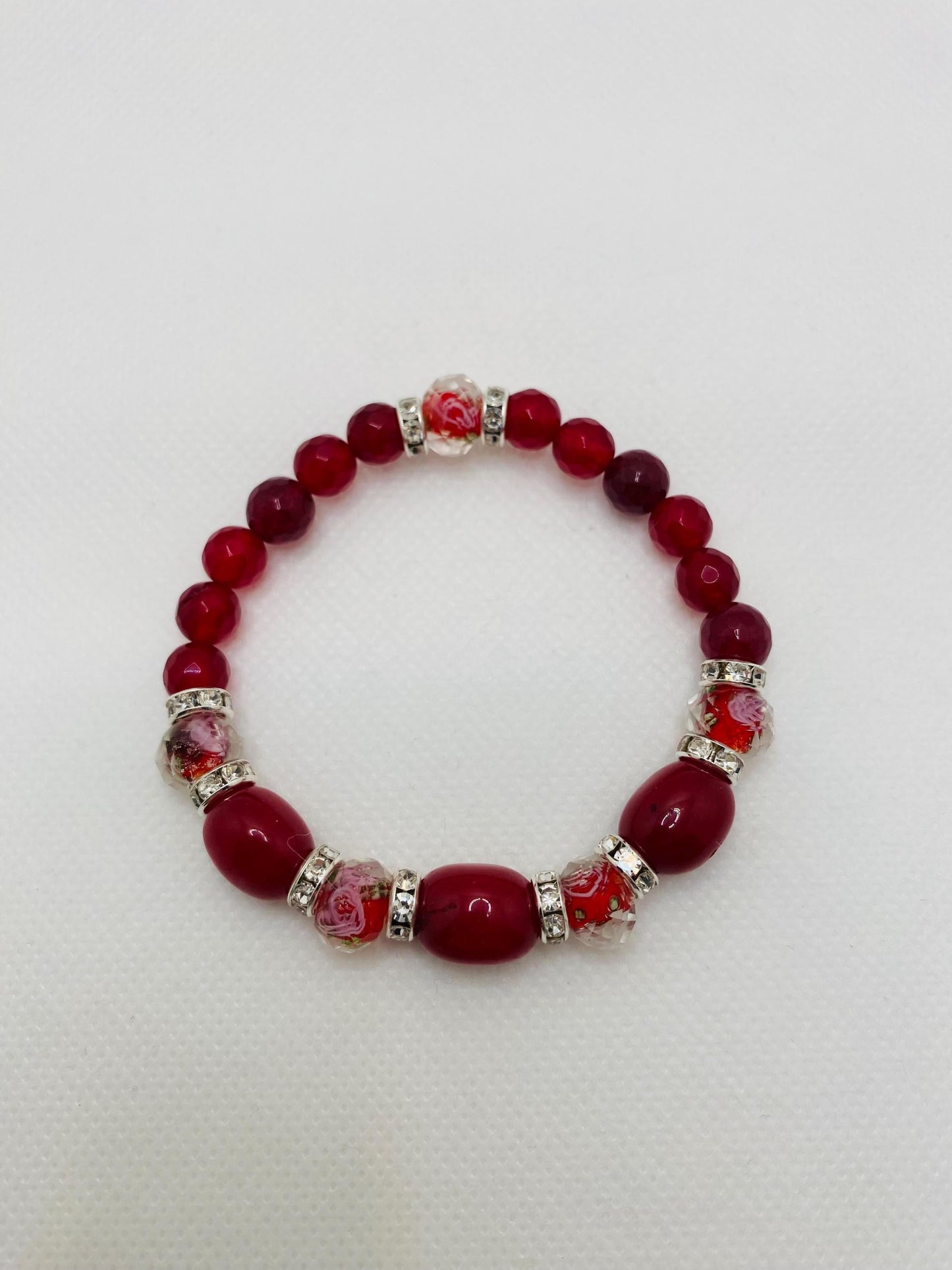 Red Jade Bracelet: Lampwork Glass & Agate Gemstone Beads