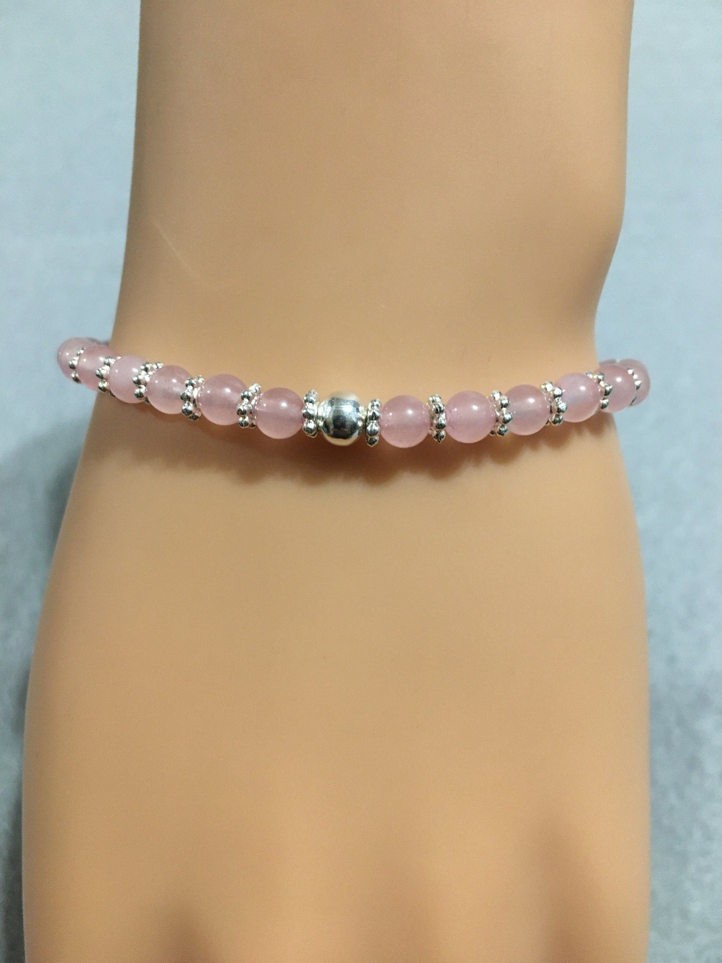 Rose Quartz Bracelet: Silver Snowflakes & Hematite Beads