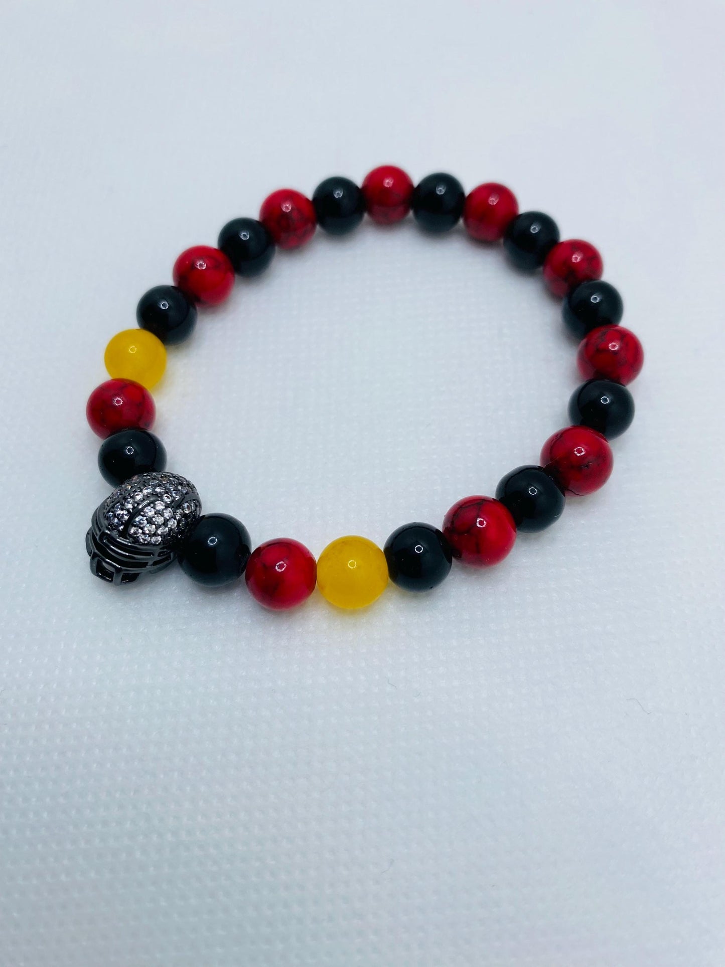 Arizona Cardinals Bracelet: Gemstone Beads with Football Helmet Charm