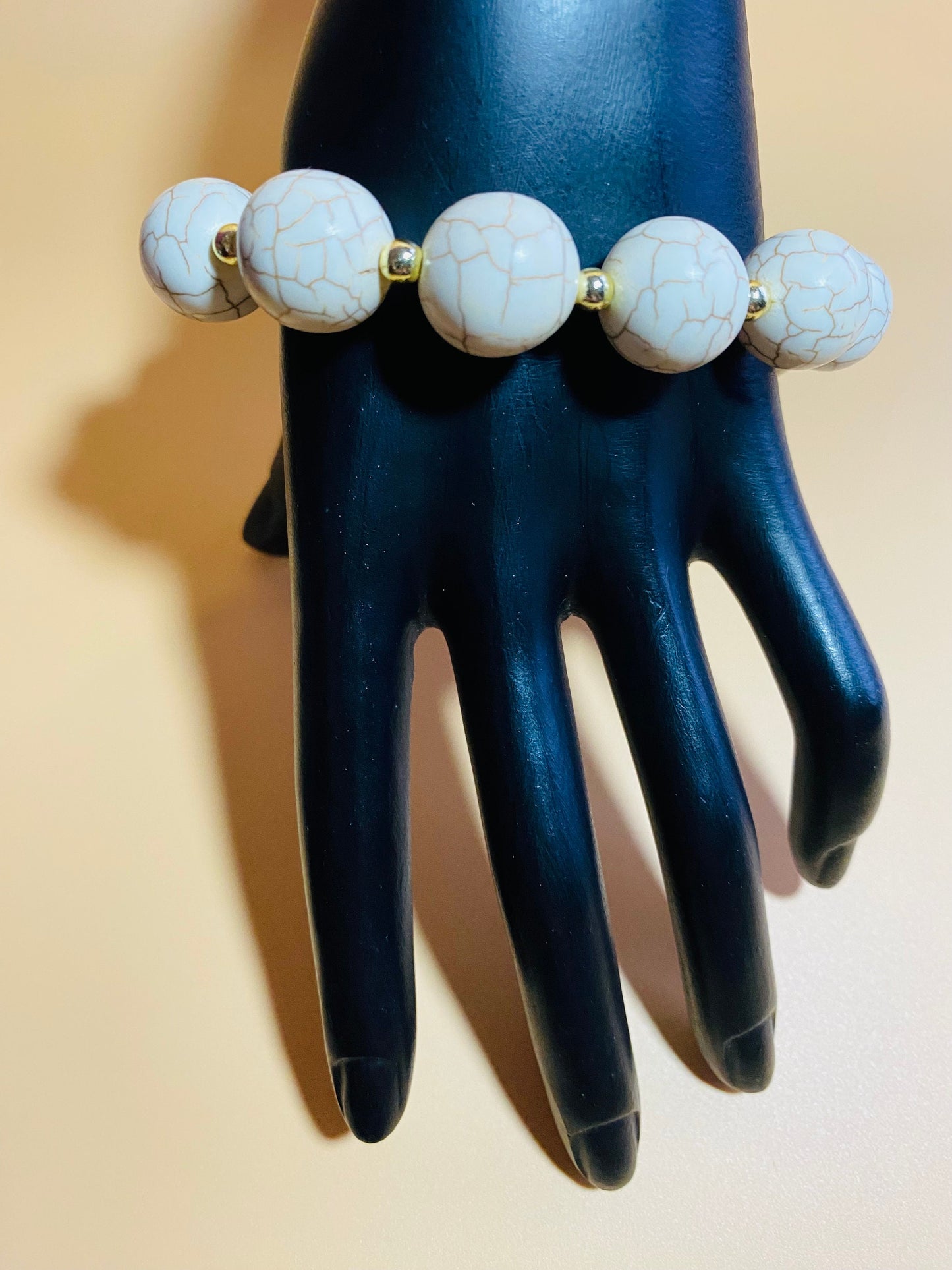 Handmade White Turquoise Bracelet: Gold-Plated Hematite Gemstone Beads