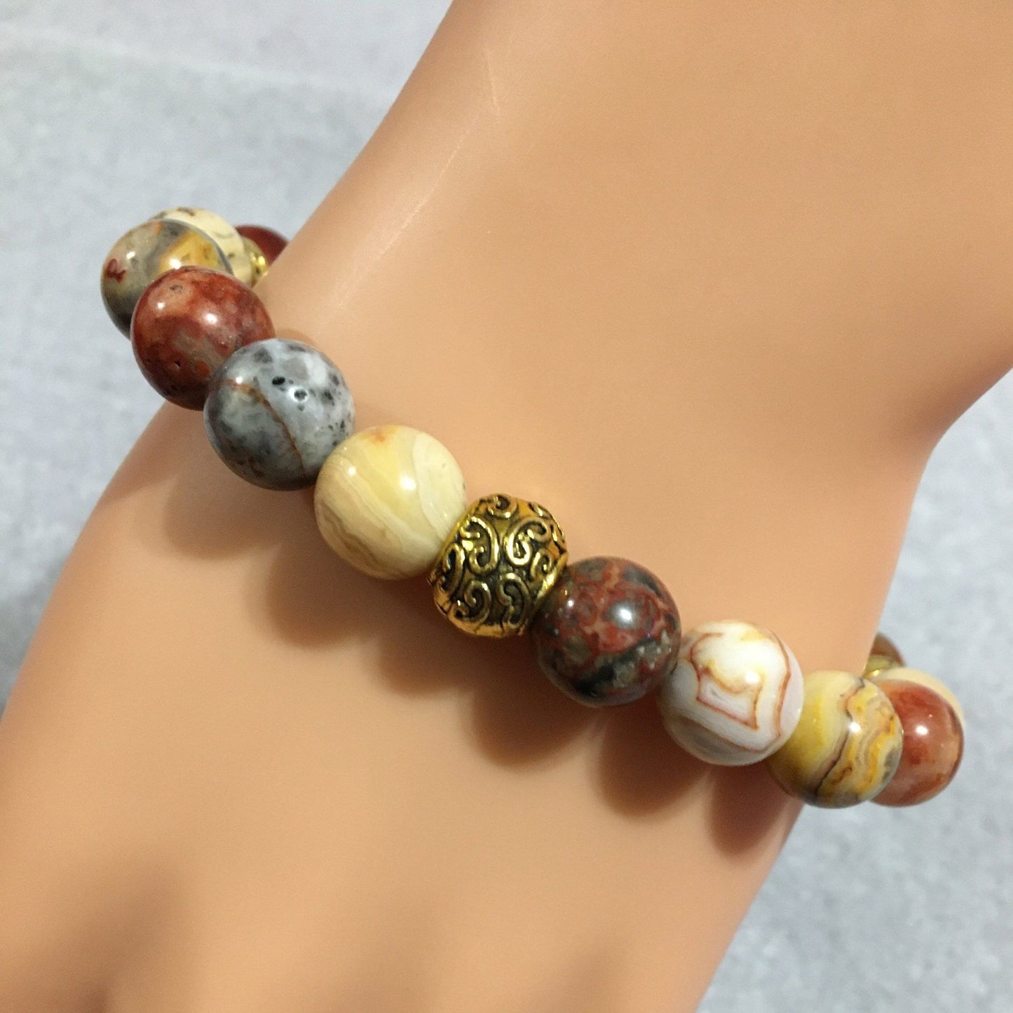 Mens Bracelet with Agate Gemstone Beads & Tibetan Jewelry Spacers - Handmade Jewelry - Gifts for Him