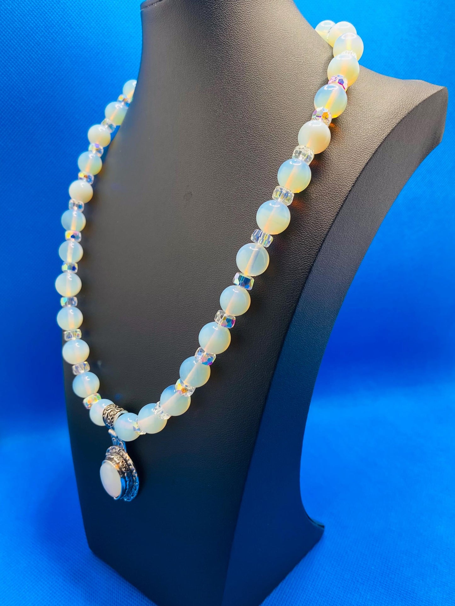 Handmade Opal Heart Necklace: Boho Crystal Jewelry with Moonstone Pendant