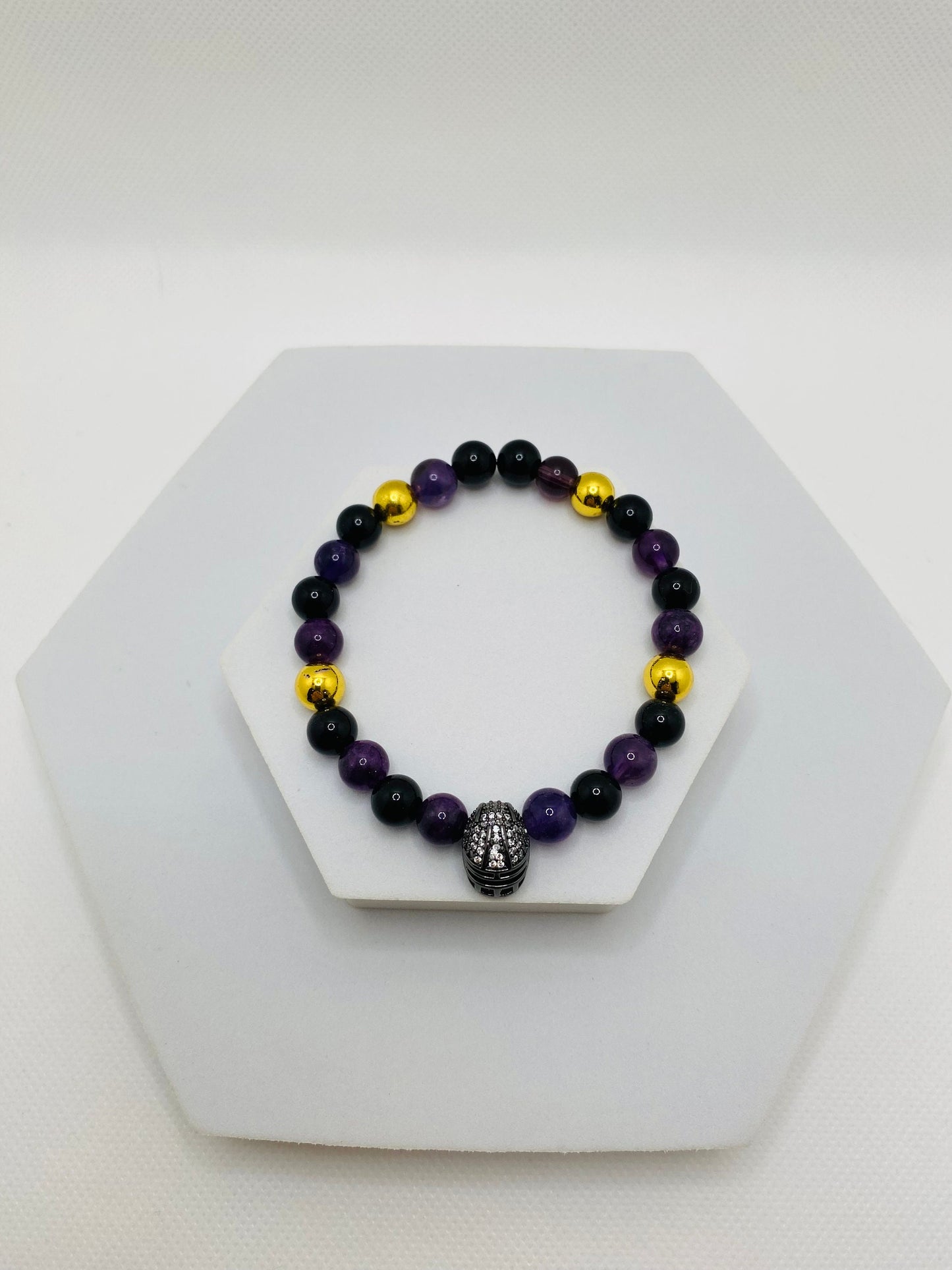 Mens Bracelet Baltimore Ravens Custom Jewelry with Football Helmet & Gemstone Beads, Gifts for him