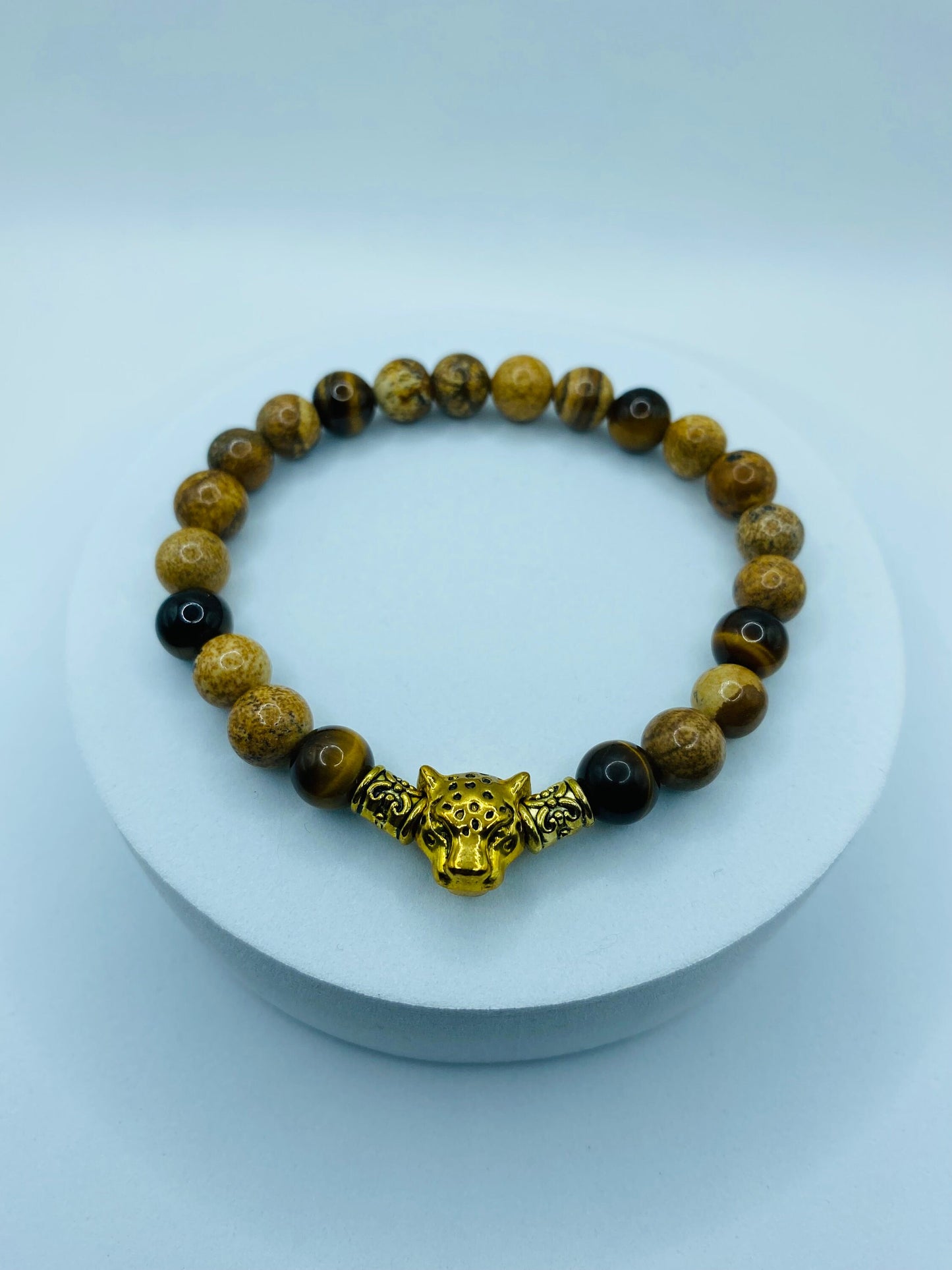 Mens Leopard Bracelet: Jasper & Tiger's Eye Gemstone Beads