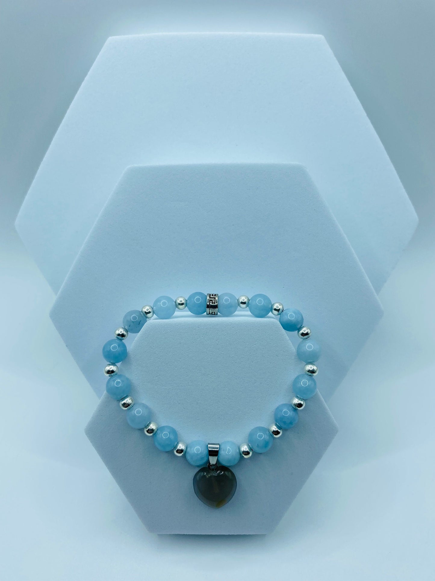 Aquamarine Bracelet with Smoky Quartz Heart: Handmade Gemstone Jewelry