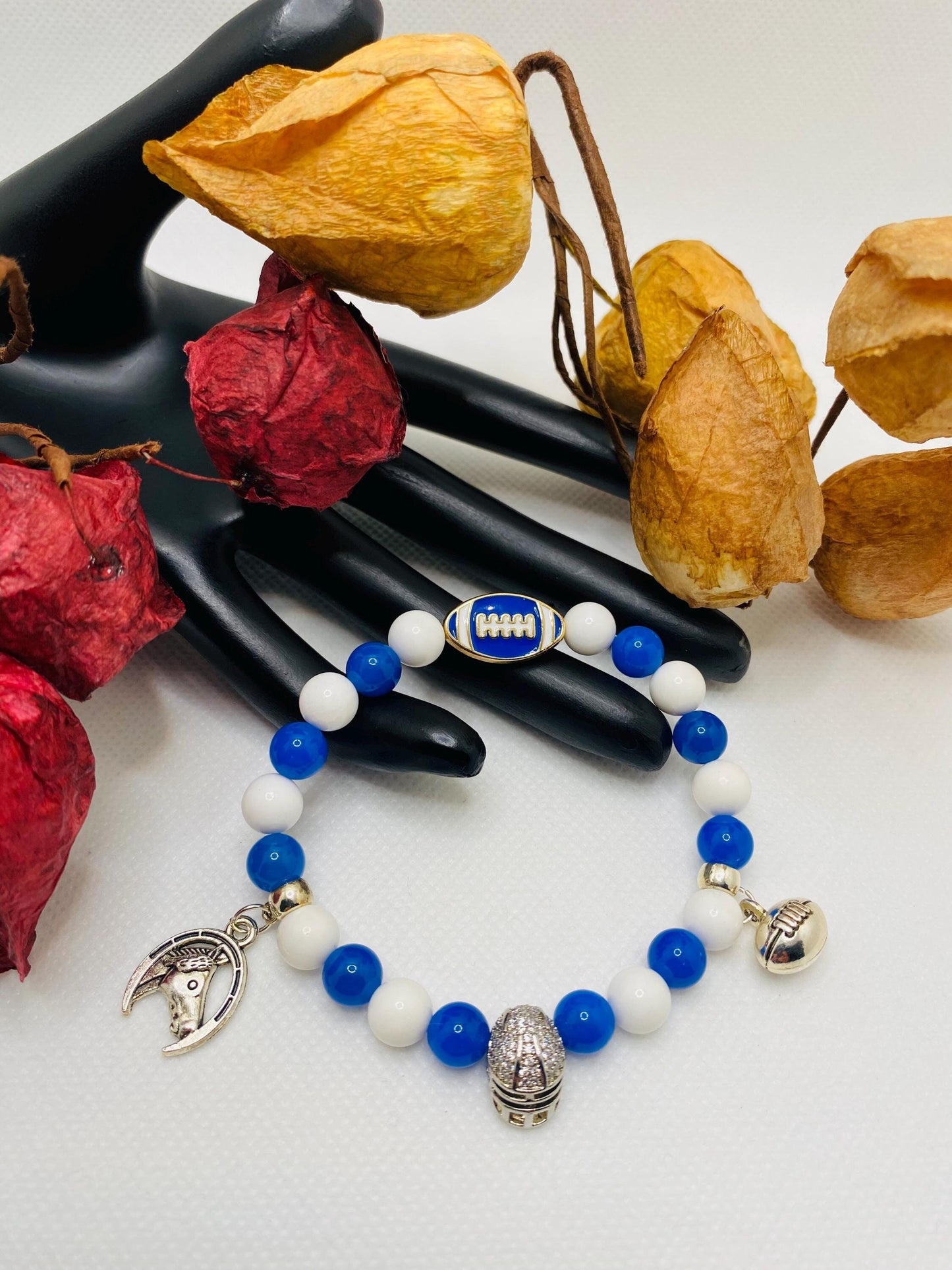 Indianapolis Colts Gemstone Charm Bracelet: Agate & Porcelain Beads
