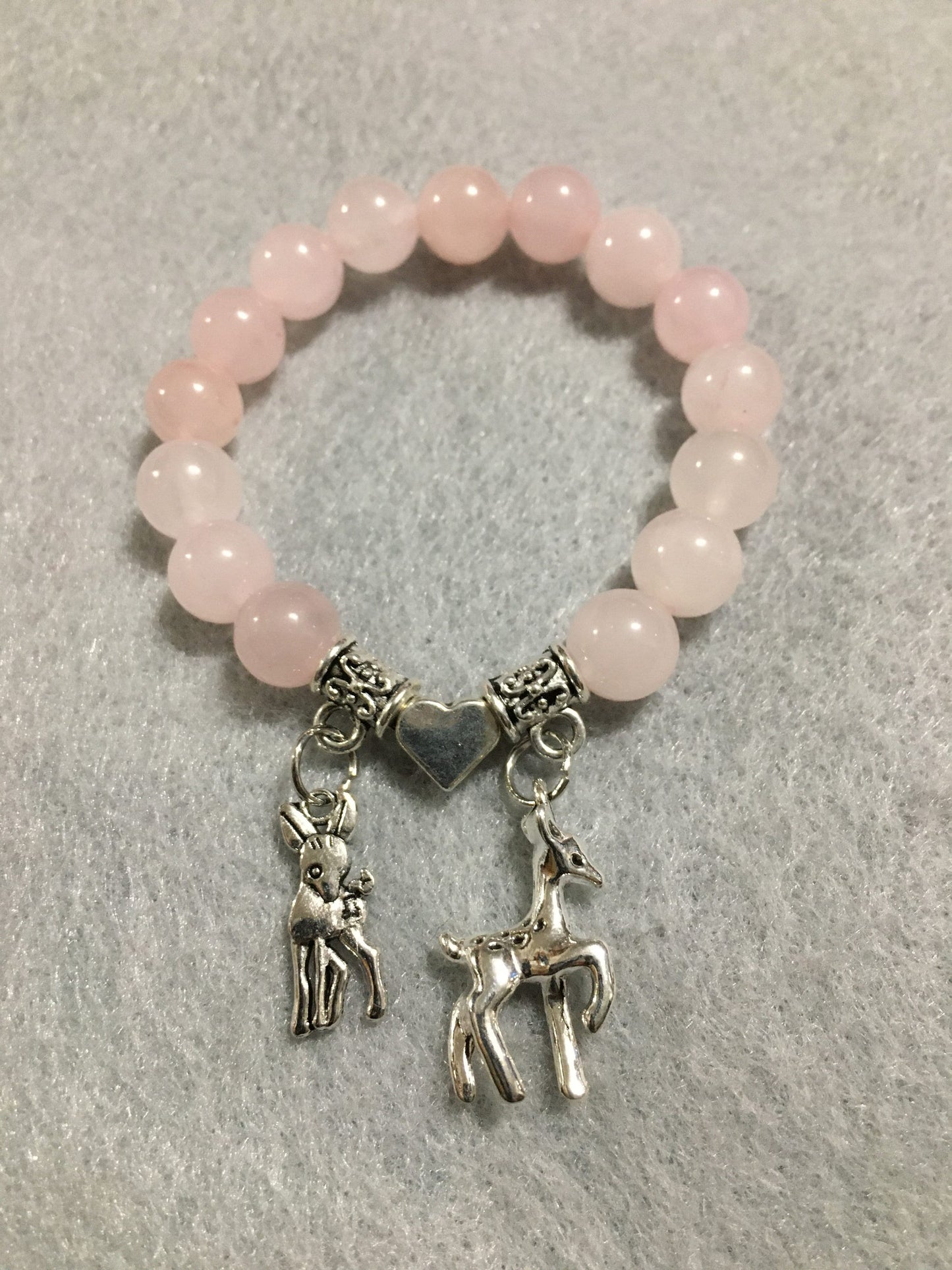 Charm Bracelet Rose Quartz Jewelry for women, Bambi and Faline Charms