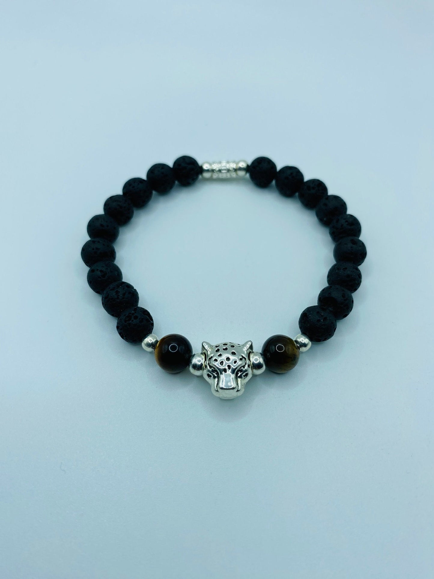 Leopard Charm Bracelet: Lava Rock & Tiger's Eye Gemstone Beads
