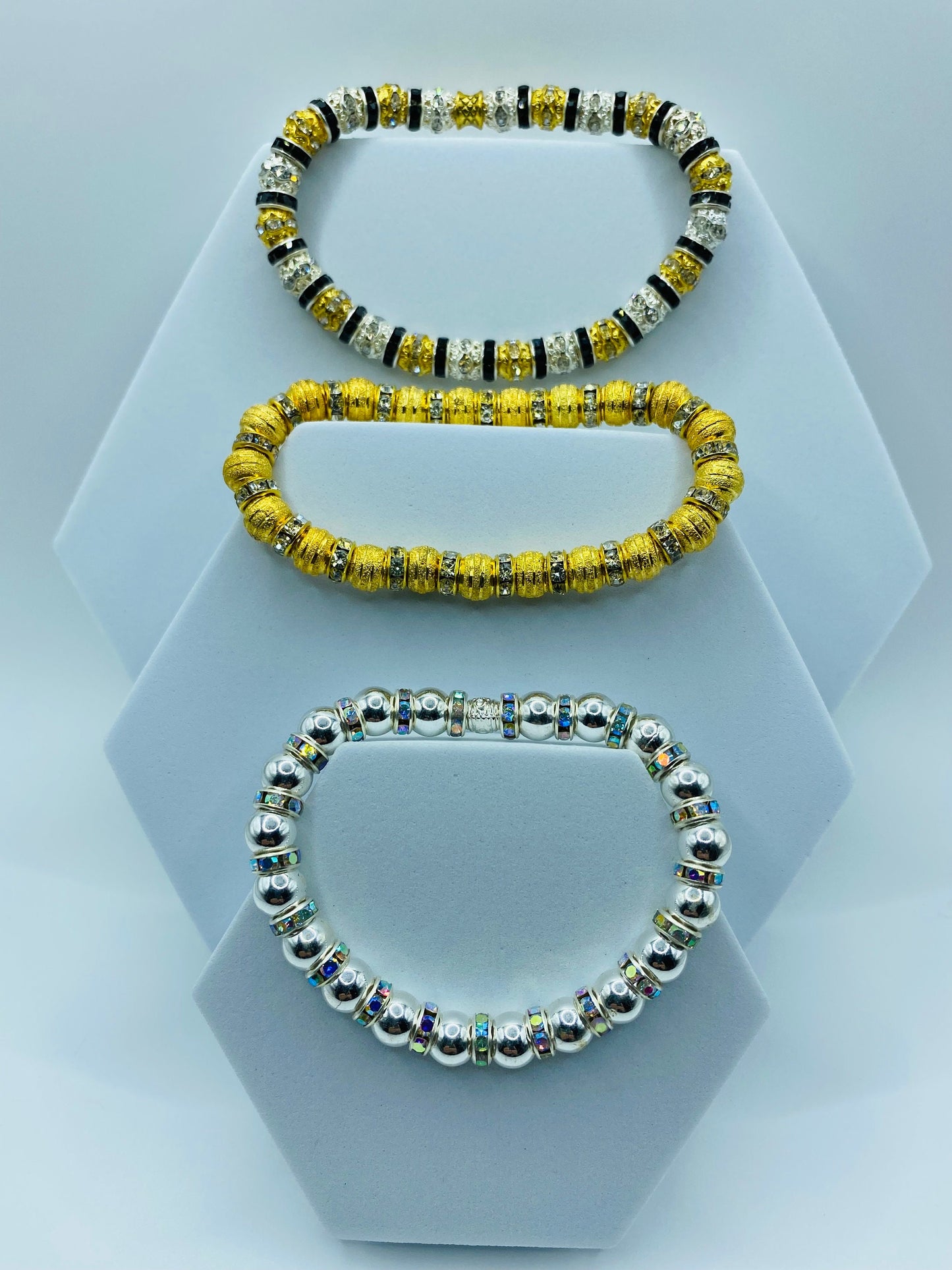 Mens Silver Hematite Bracelet with Rhinestone Accents