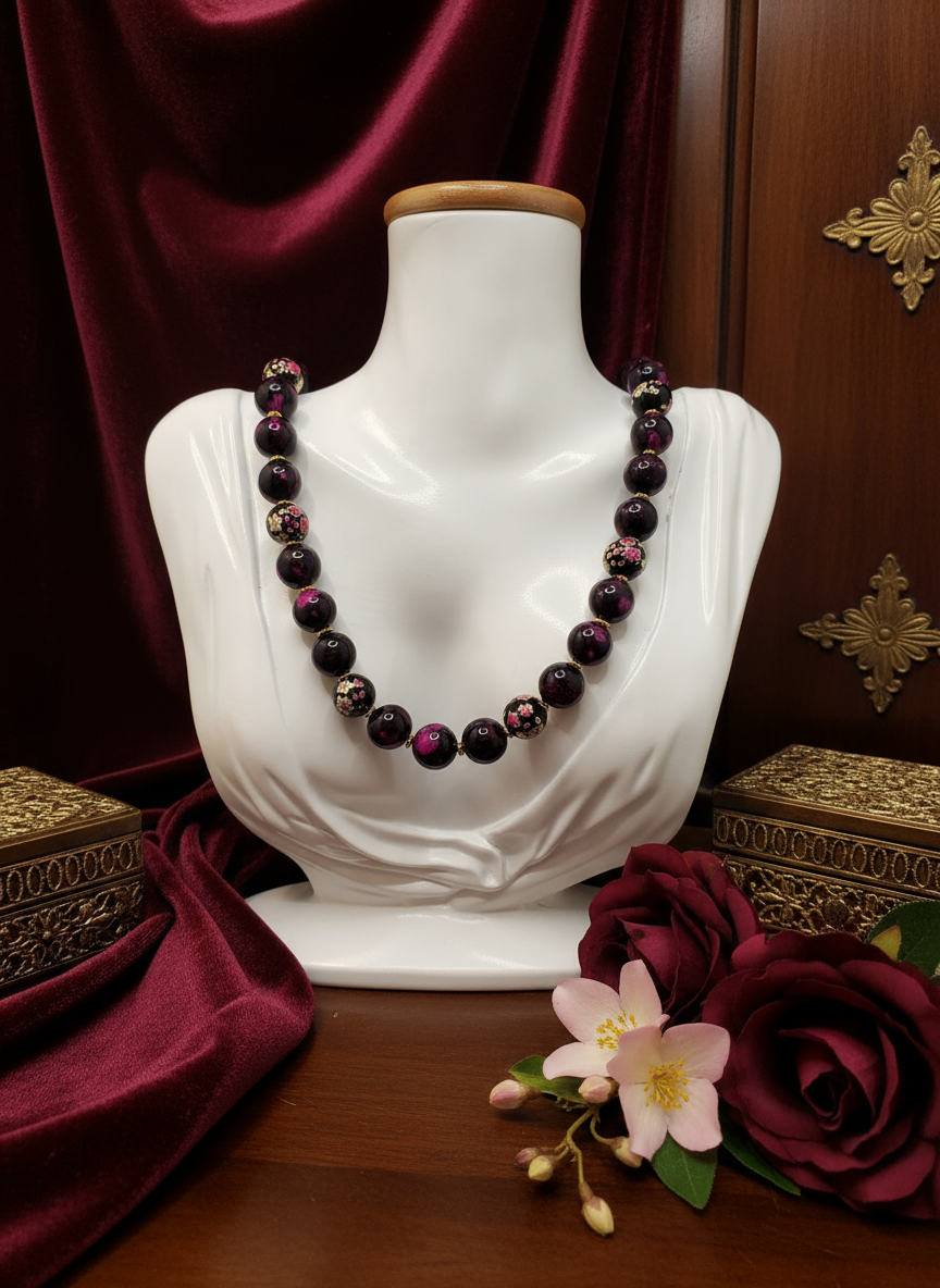 Dark Red Jasper Floral Necklace Enhanced