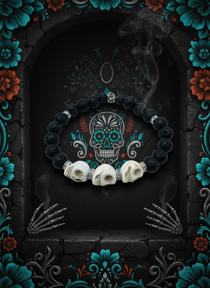 Day of the Dead Lava Rock Bracelet - Enhanced