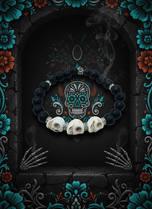 Day of the Dead Lava Rock Bracelet - Enhanced