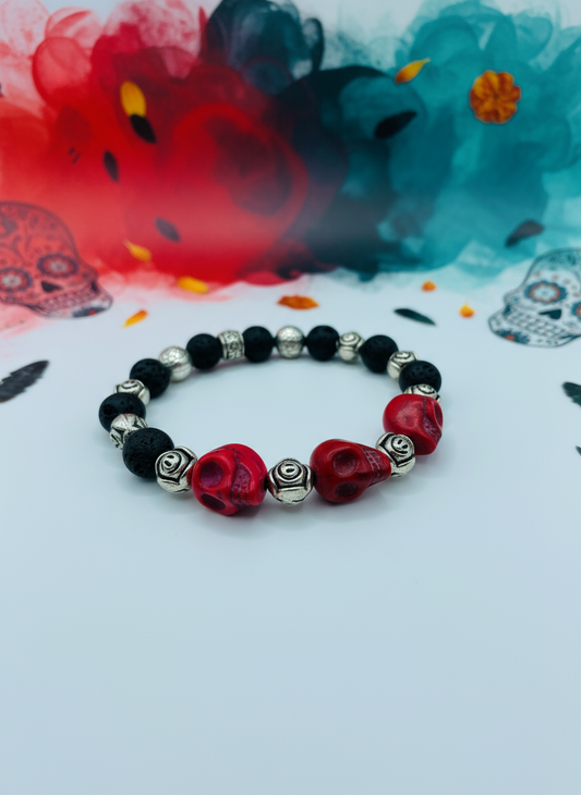 Day of the Dead Lava Rock Skull Bracelet - Enhanced