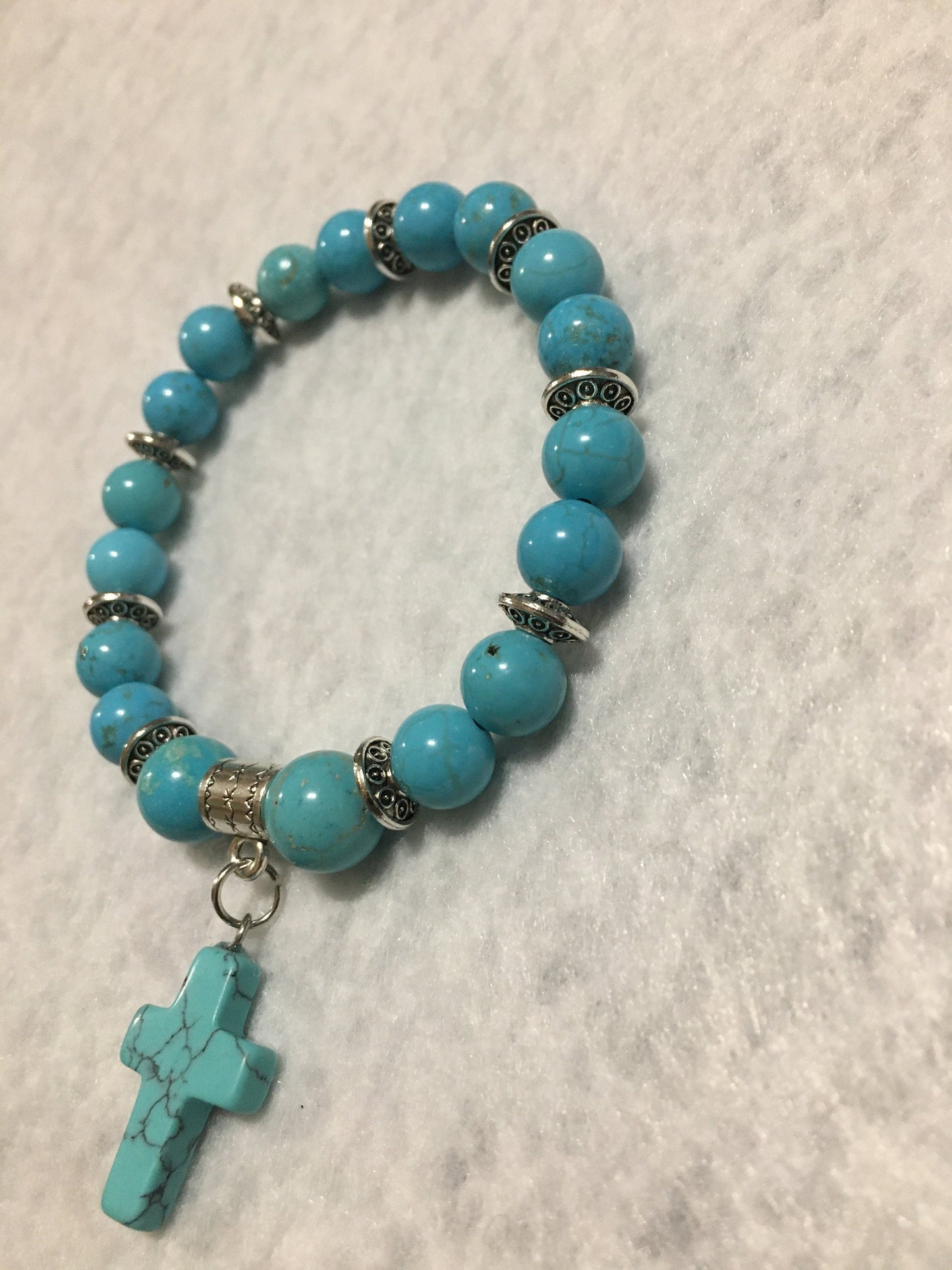 Turquoise Mens Bracelet with Religious Cross Charm