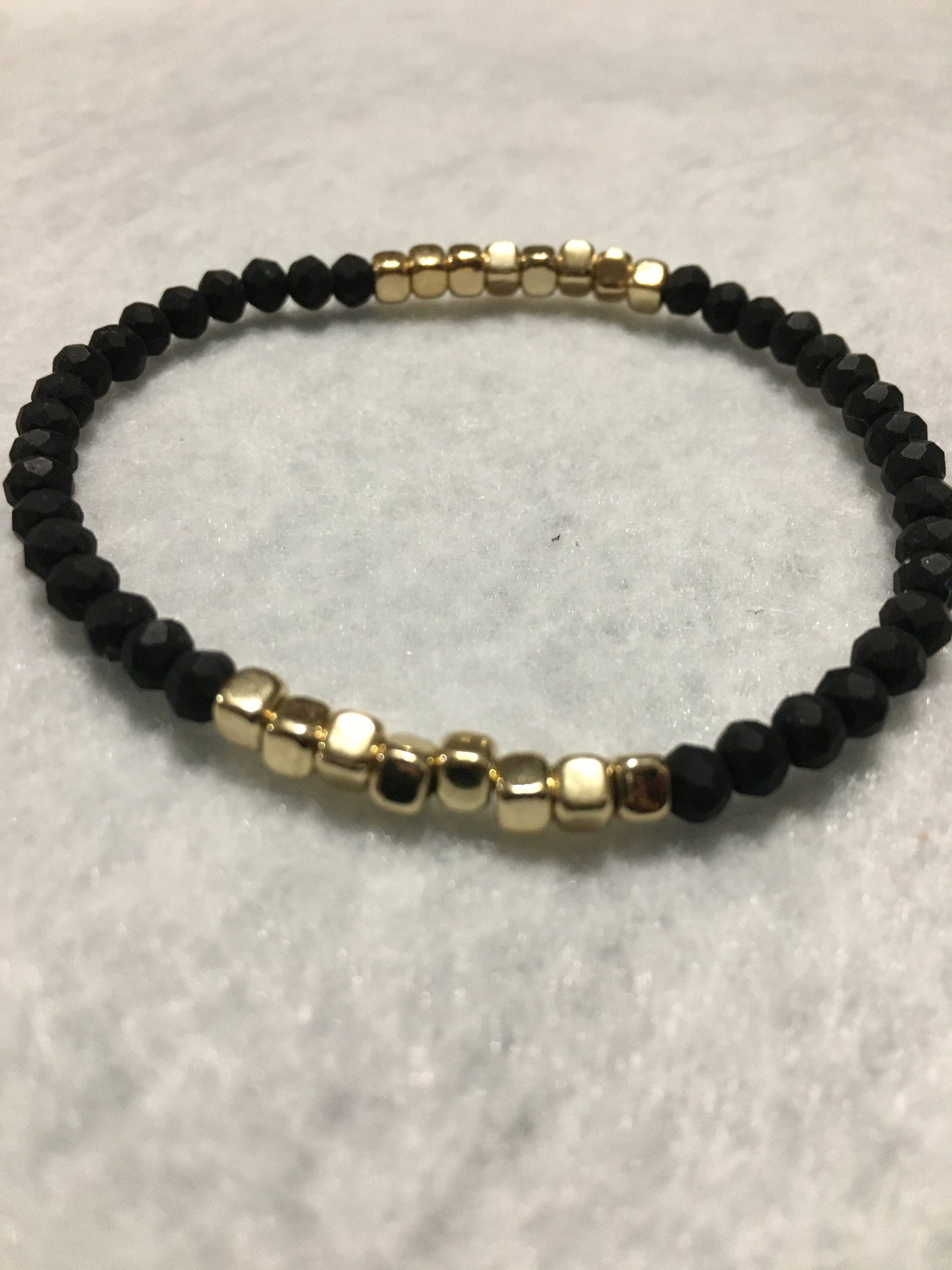 Black Quartz Crystal Bracelet with Gold Spacer Beads - Handmade
