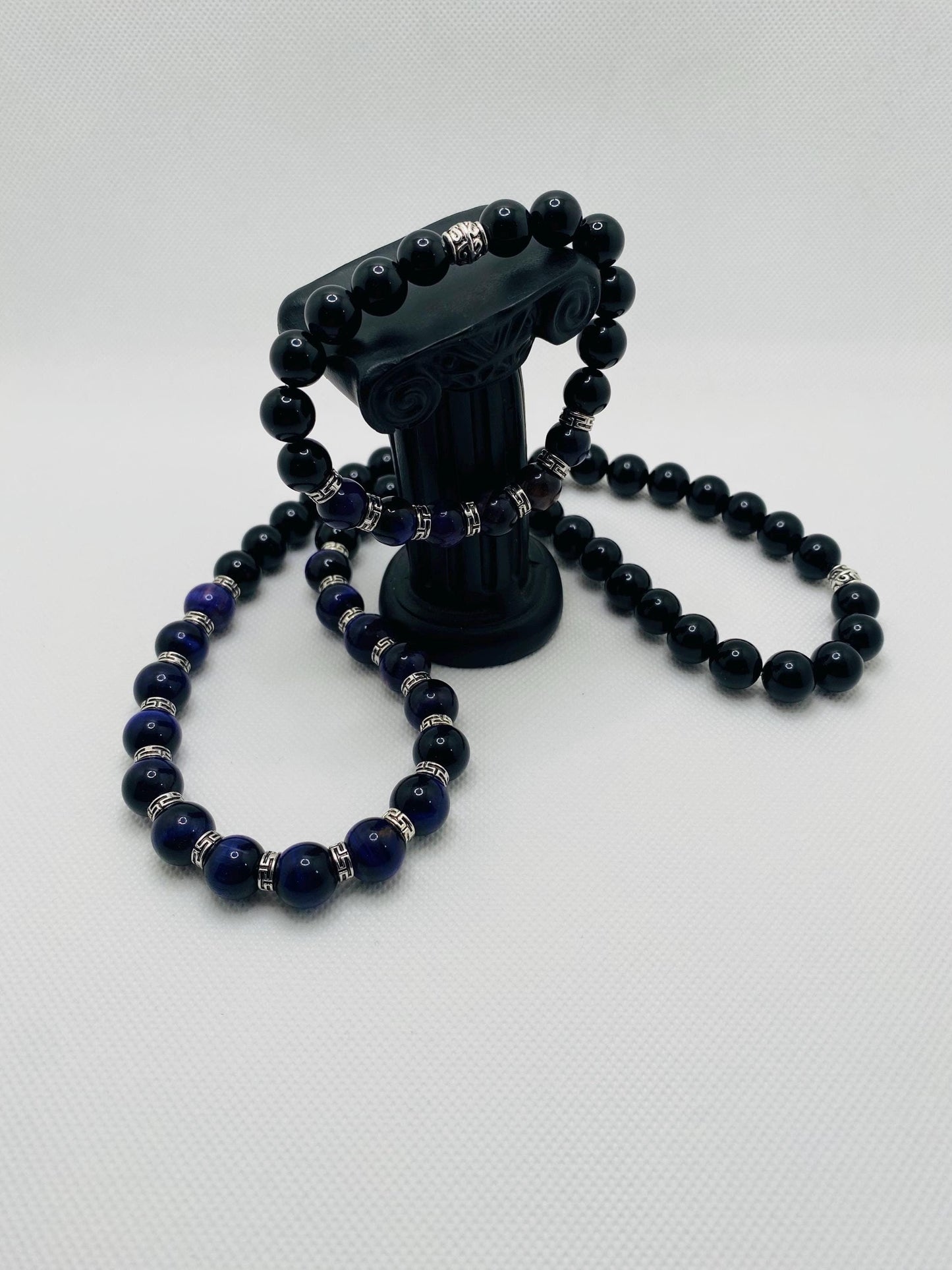 Handmade Purple Tiger Eye & Onyx Gemstone Jewelry Set
