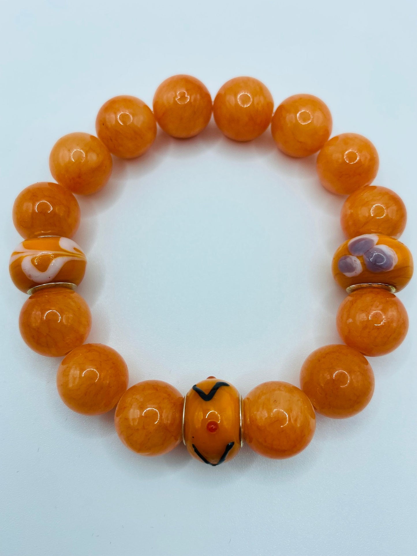 Handmade Orange Jade Bracelet: Murano Glass Bead Chunky Jewelry