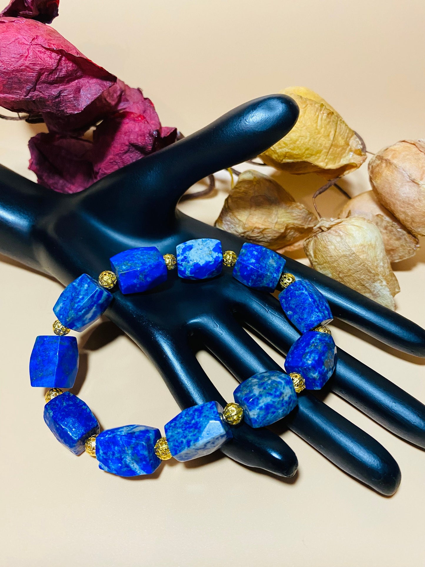 Lapis Lazuli Bracelet: 18k Gold Plated Hematite, Handmade Jewelry