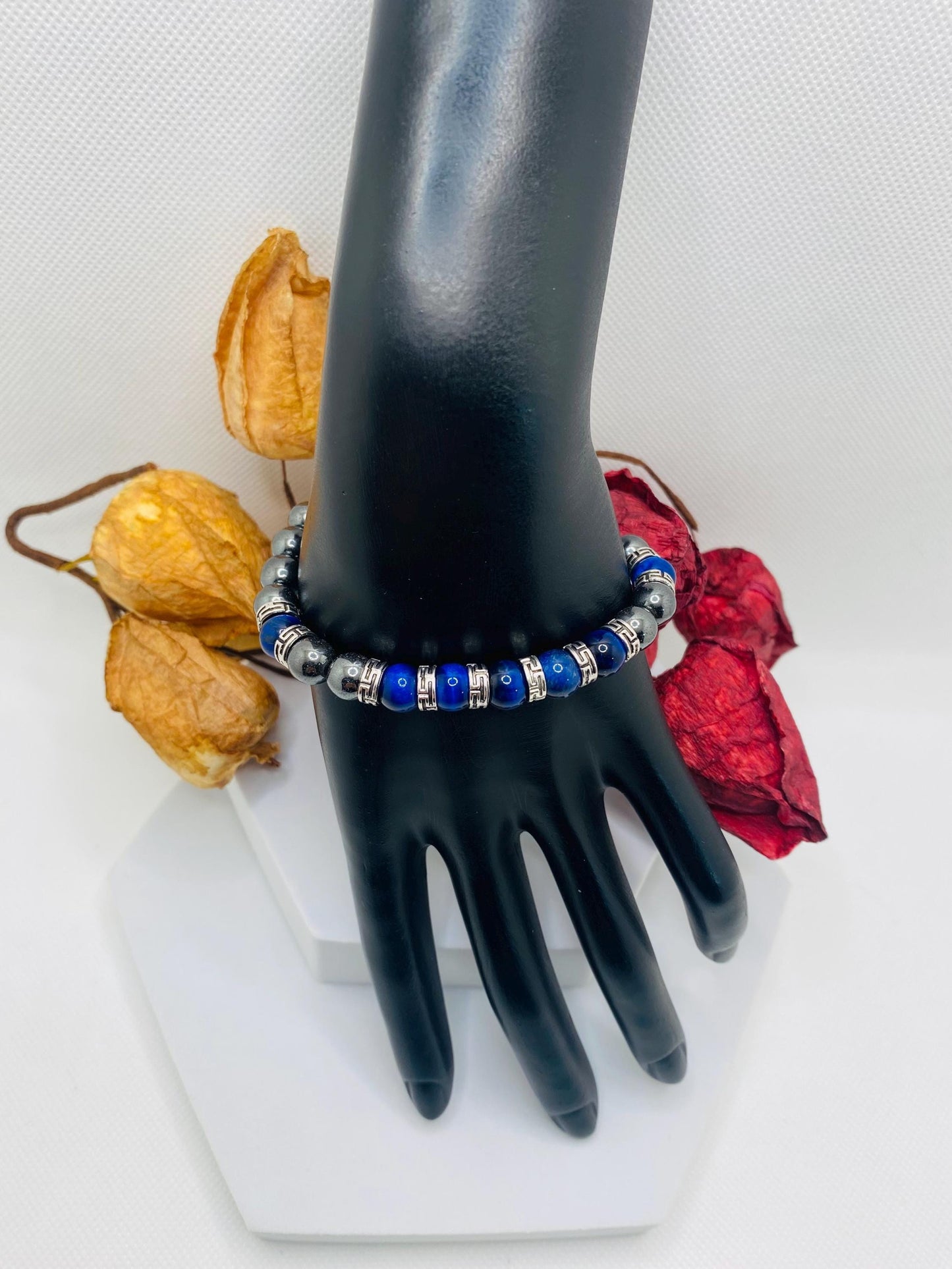 Tigers Eye & Hematite Bracelet: Tibetan Gemstone Jewelry