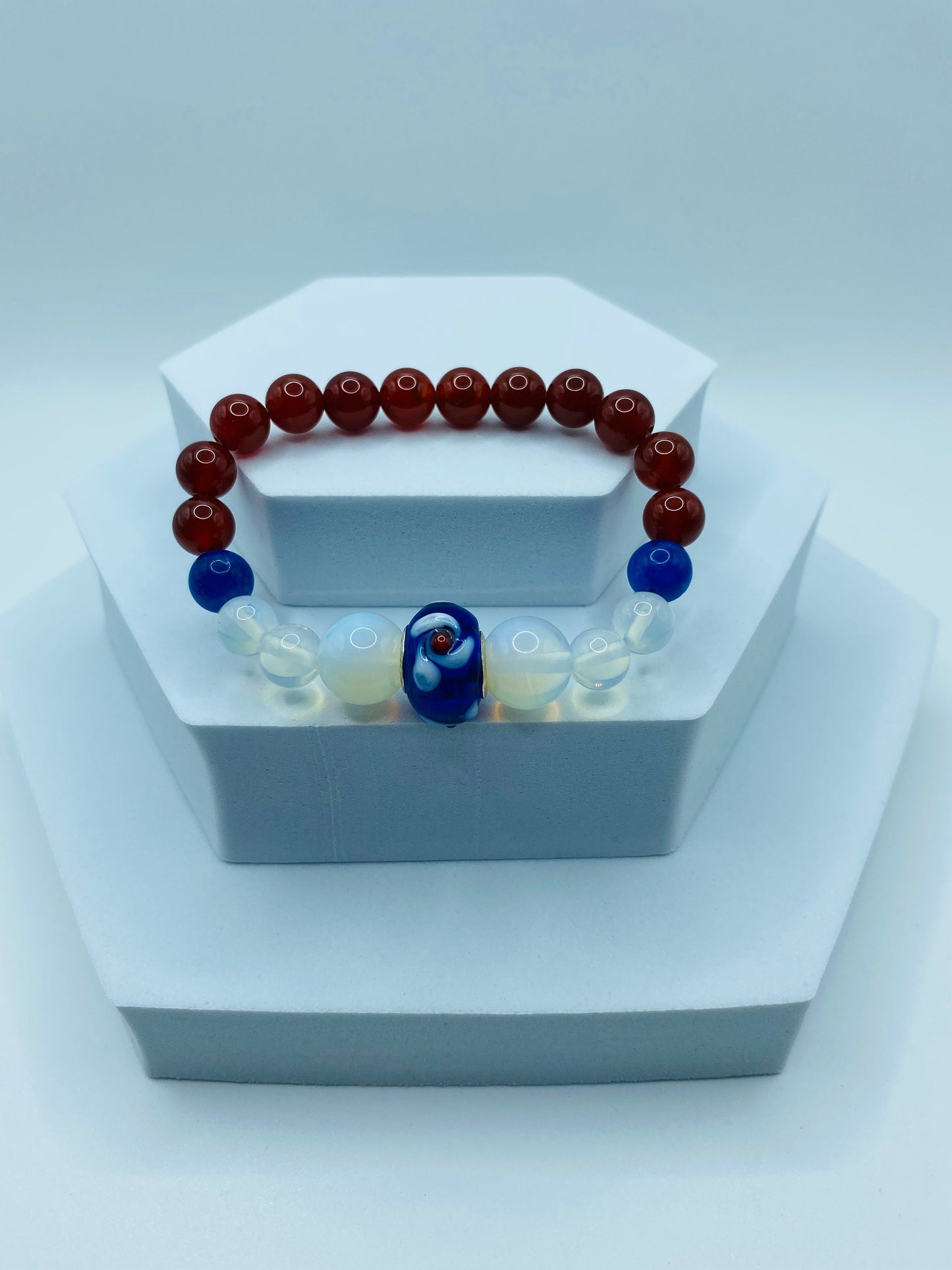 Opal Bracelet: Chalcedony, Carnelian & Murano Glass Bead Jewelry