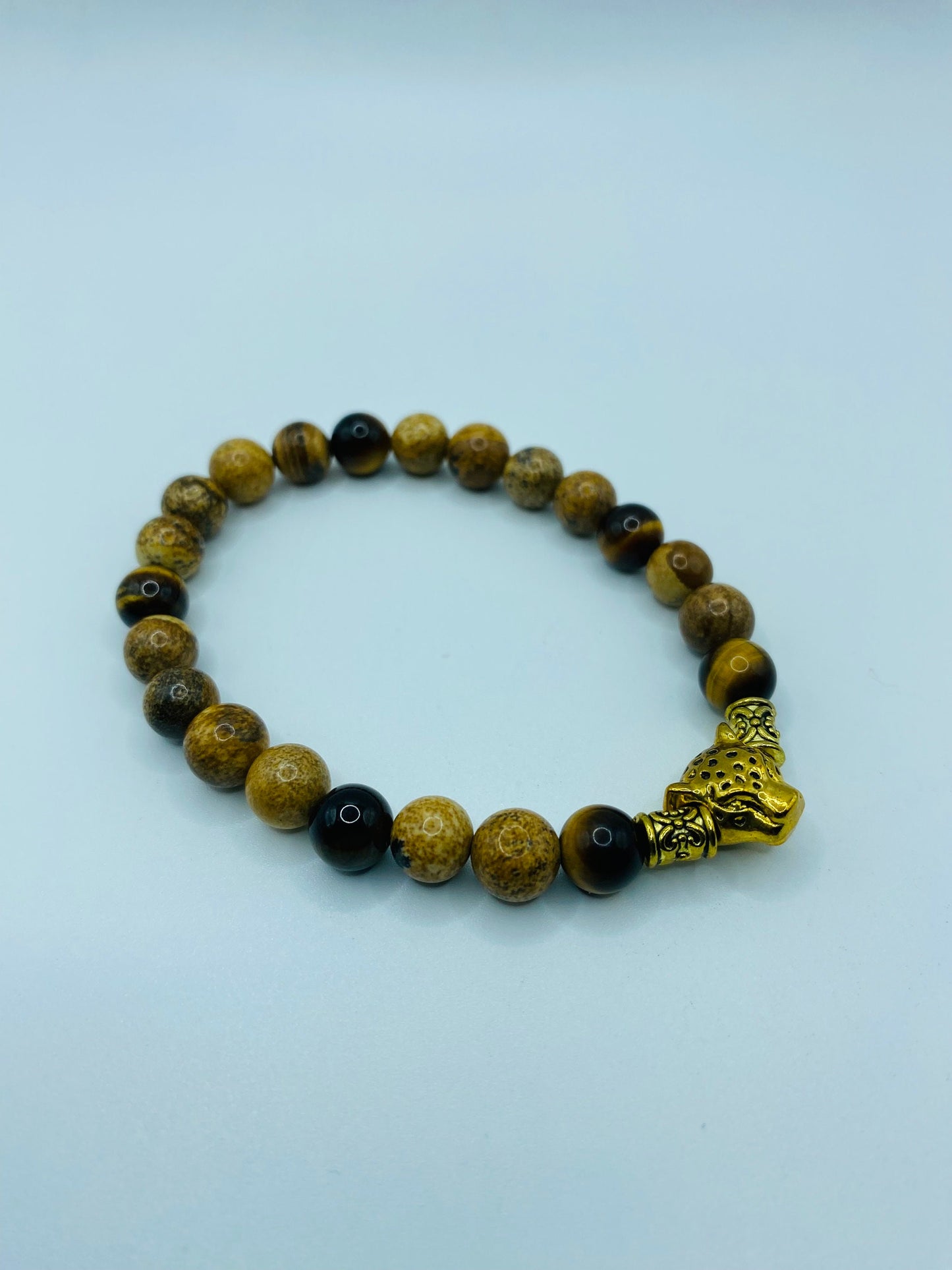 Mens Leopard Bracelet: Jasper & Tiger's Eye Gemstone Beads