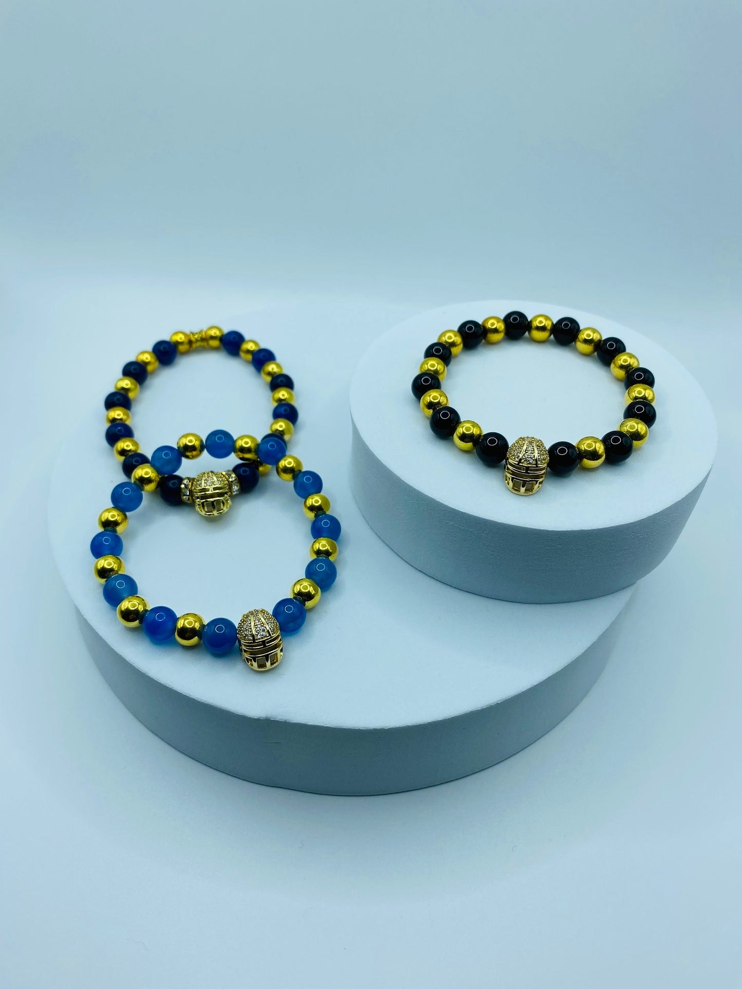 New Orleans Saints Bracelet: Onyx & Gold Hematite Football Helmet