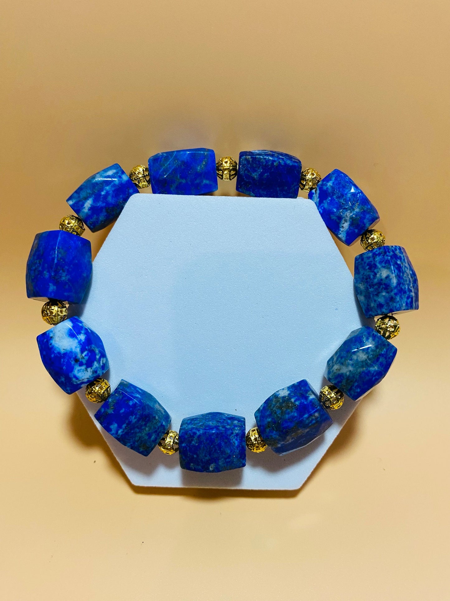 Lapis Lazuli Bracelet: 18k Gold Plated Hematite, Handmade Jewelry