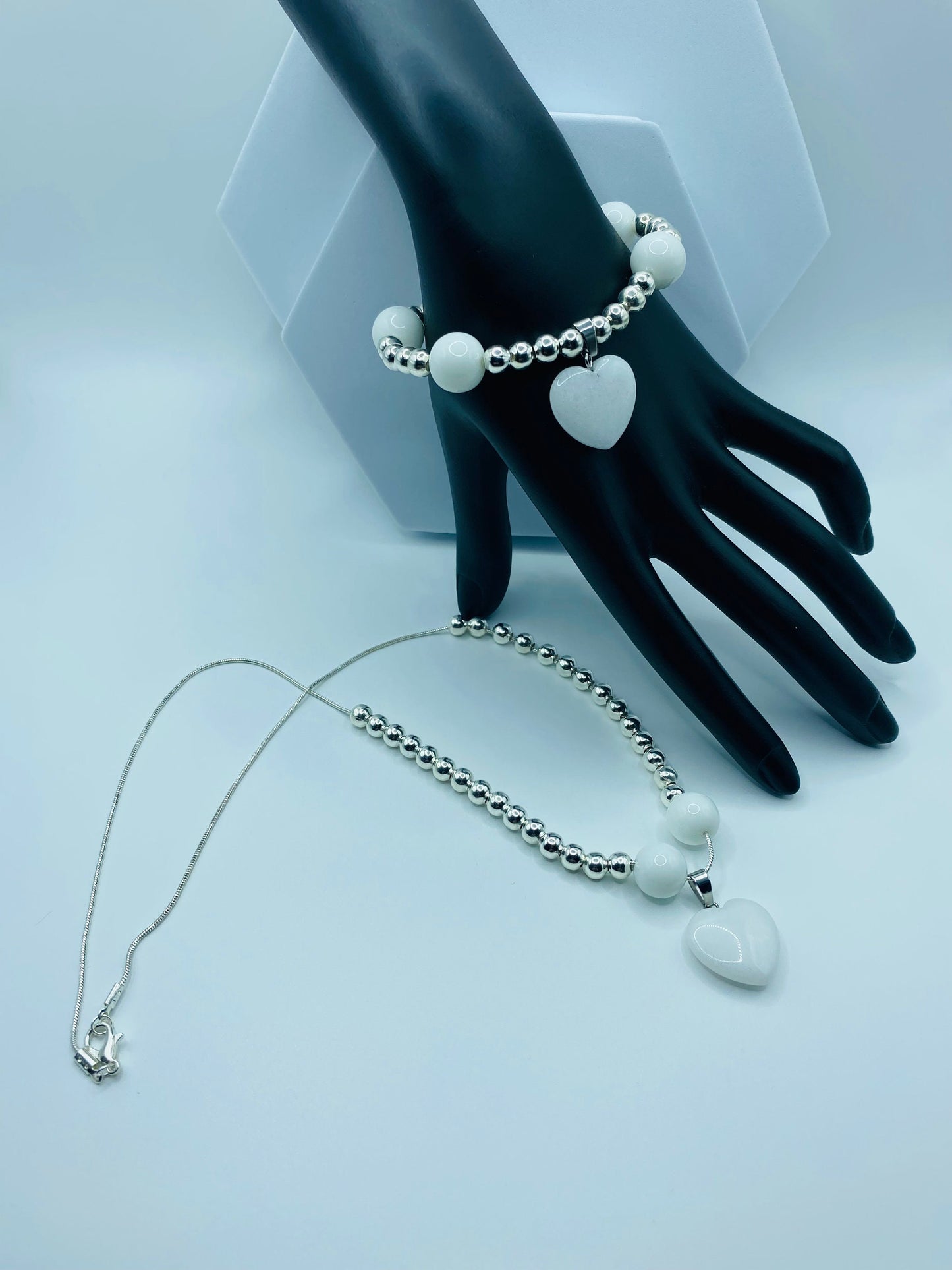 Handmade Jewelry, Womens Necklace & Womens Bracelet with Porcelain and Hematite Gemstone Beads