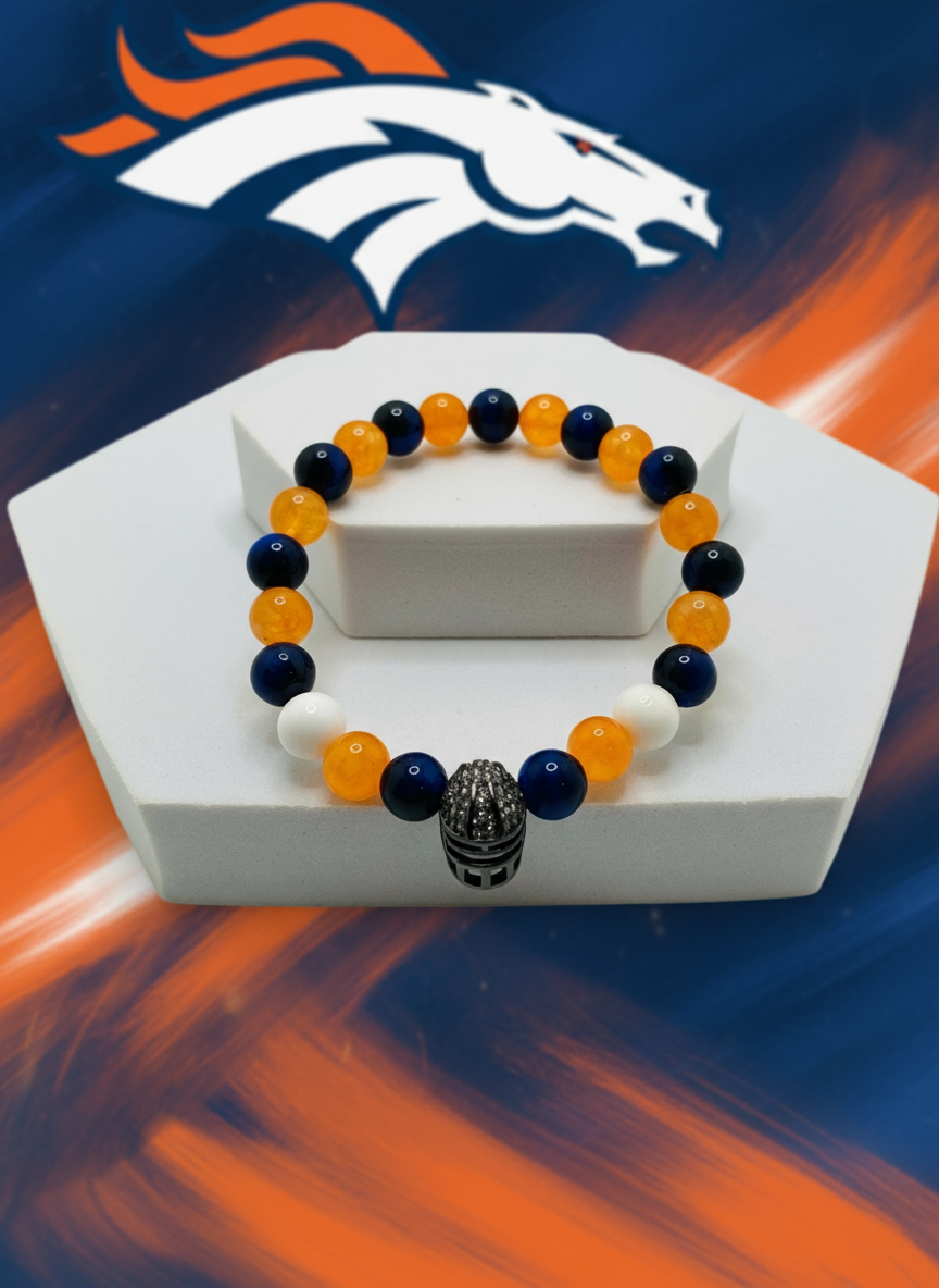 Denver Broncos Gemstone Football Helmet Bracelet - Enhanced