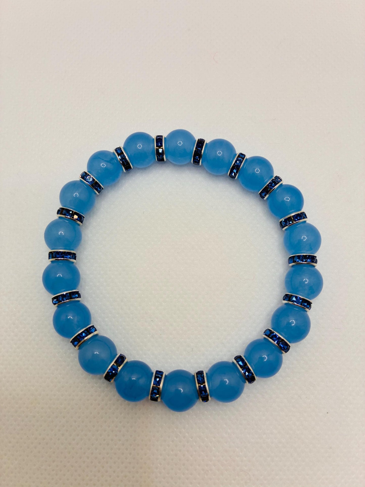 Aquamarine Blue Chalcedony Gemstone Bracelet with Blue Rhinestone Rondelles