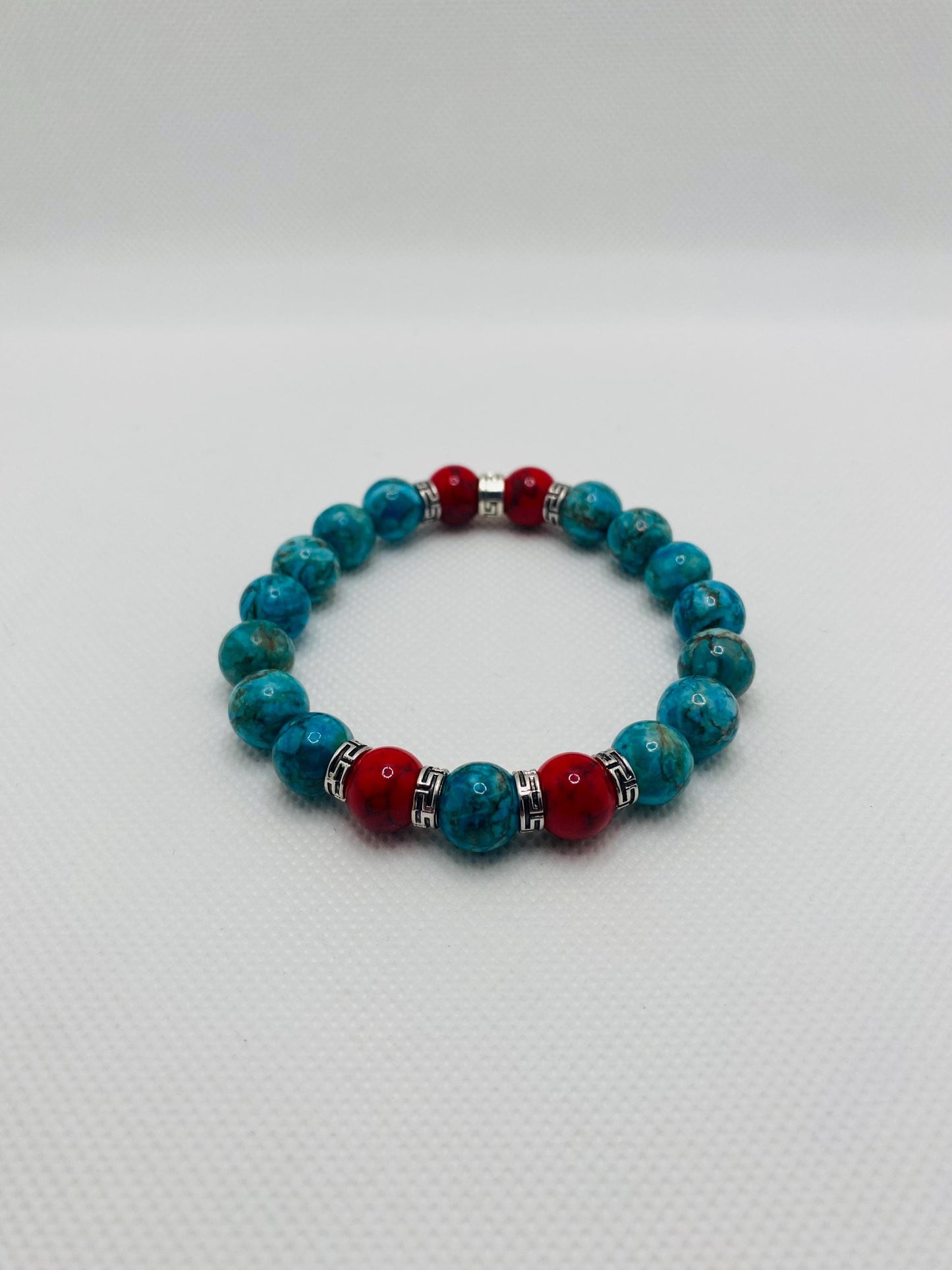 Turquoise & Red Gemstone Bracelet with Tibetan Spacers