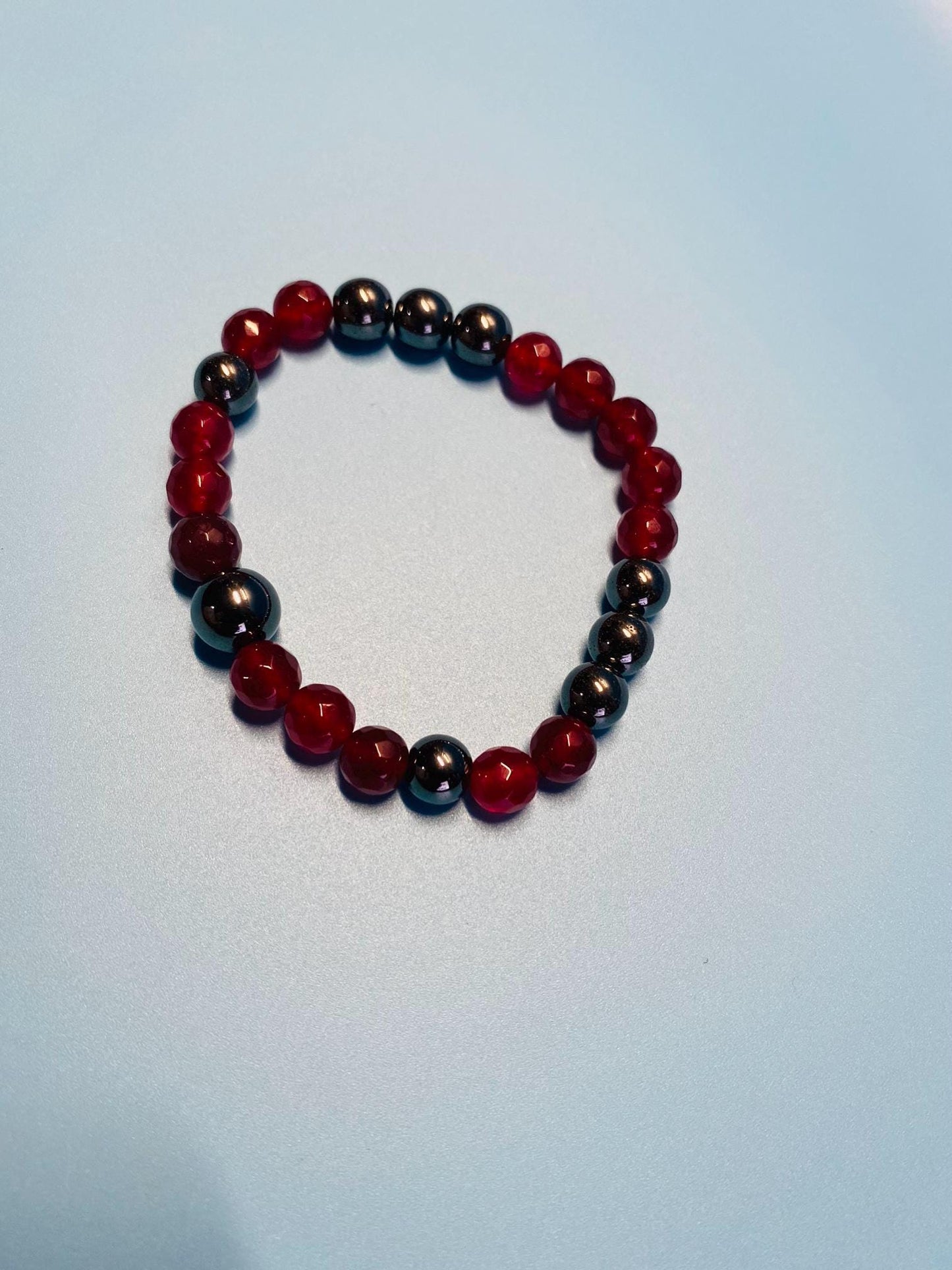 Handmade Jewelry Beaded Bracelet with Agate & Hematite Gemstone Beads, Mens Bracelets, Womens Bracelet