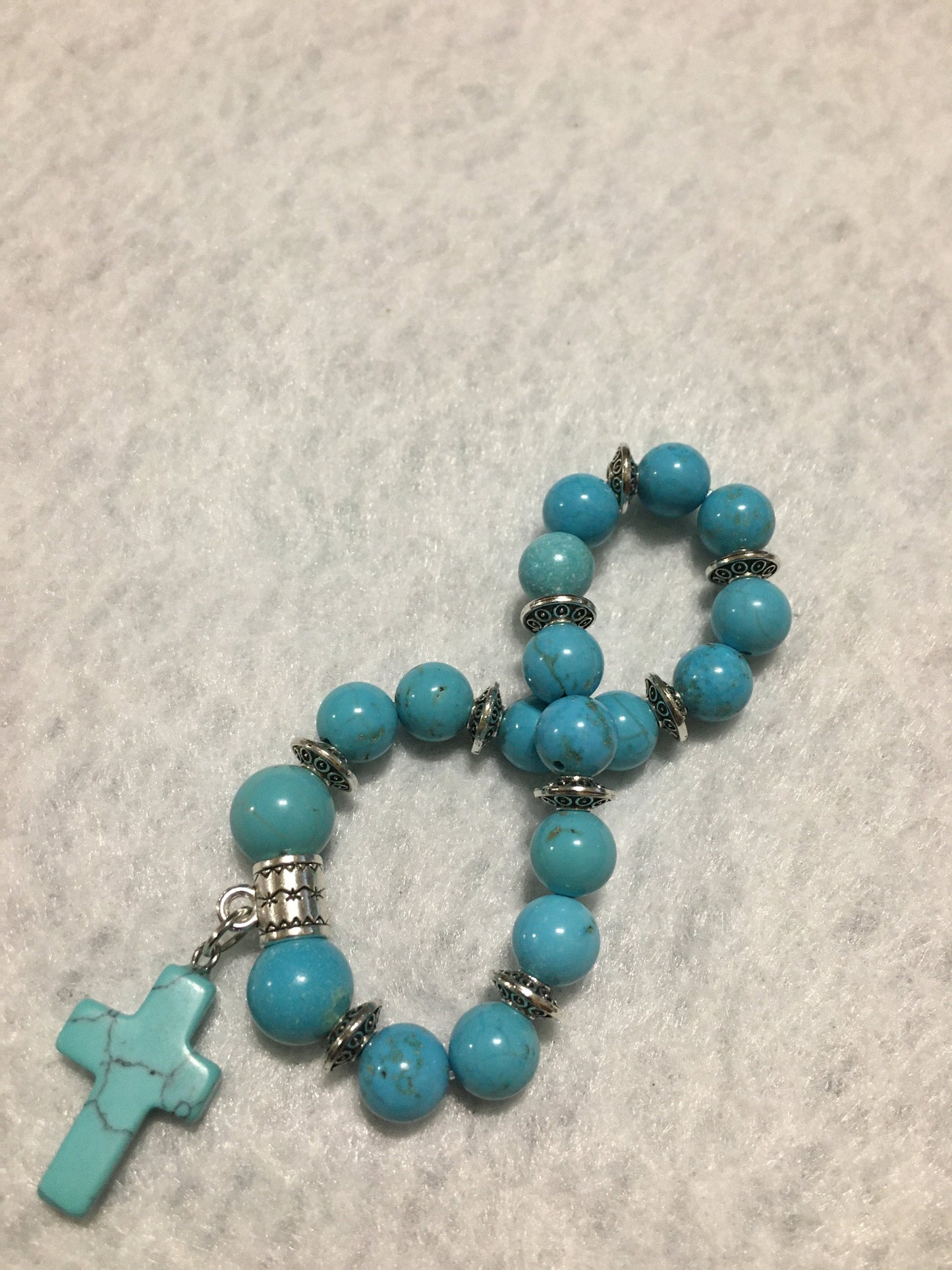 Turquoise Mens Bracelet with Religious Cross Charm
