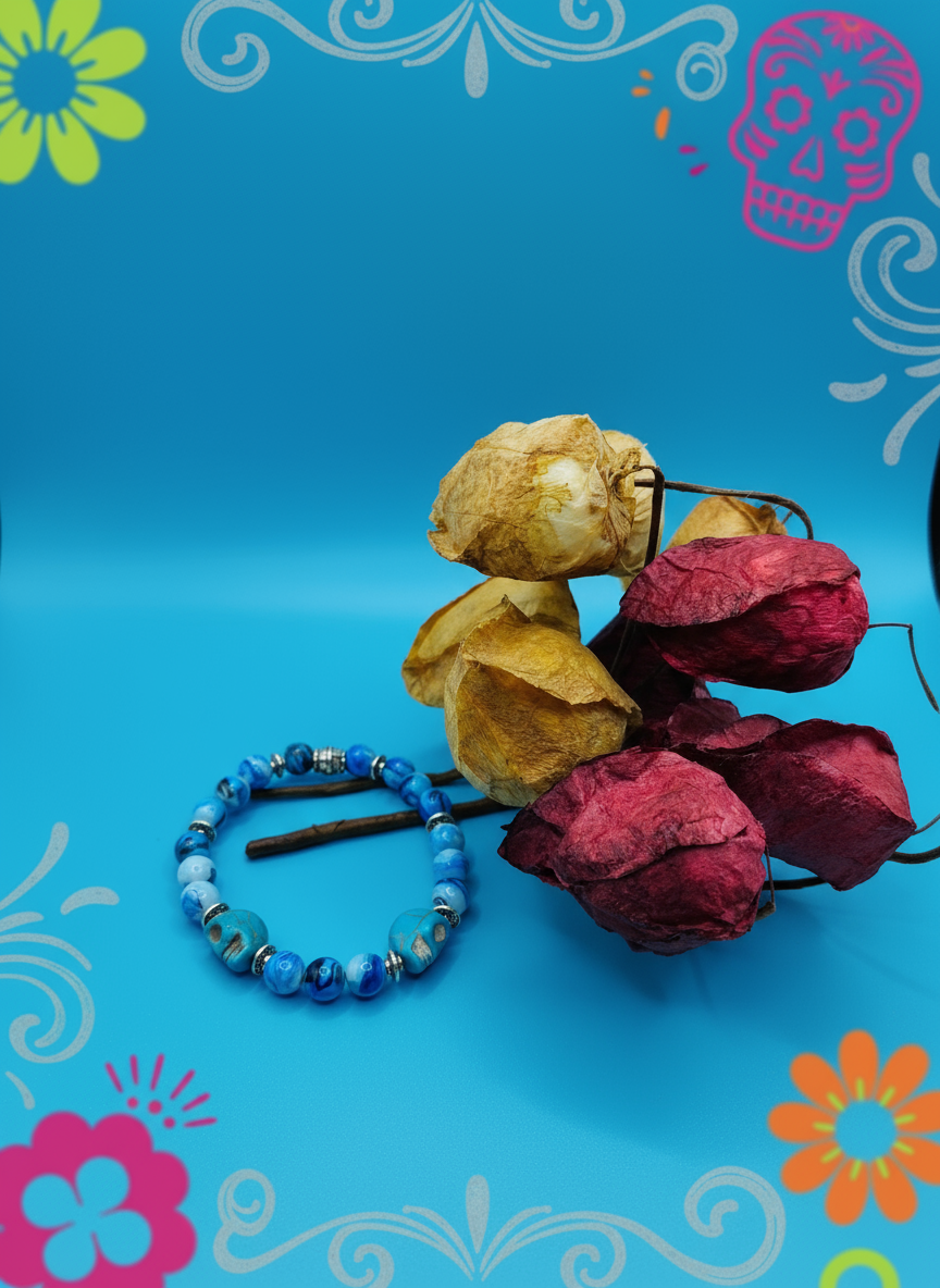 Dia de los Muertos Turquoise Skull Bracelet - Enhanced